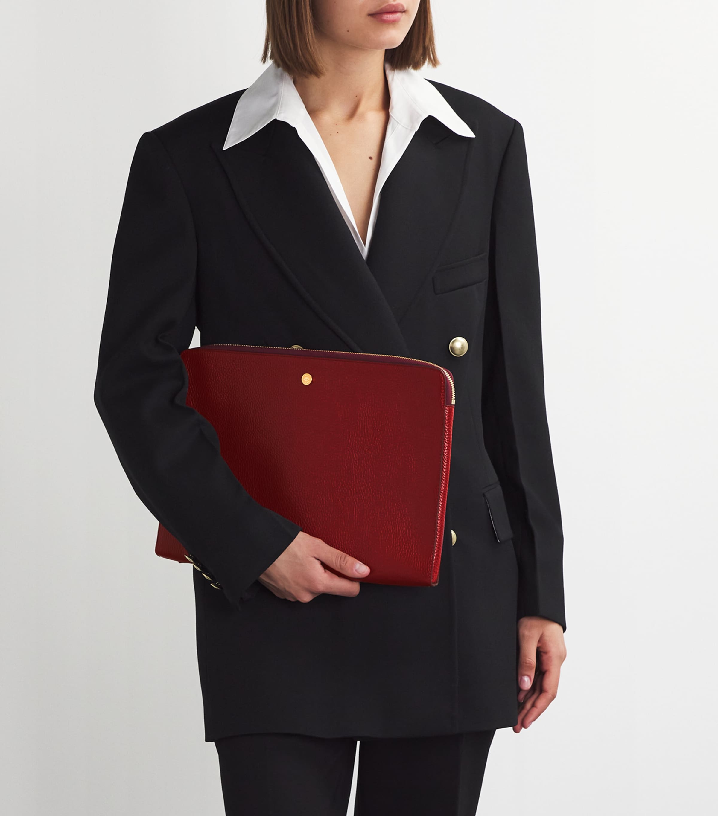 Large Pebbled Leather Pouch BURGUNDY Image 5