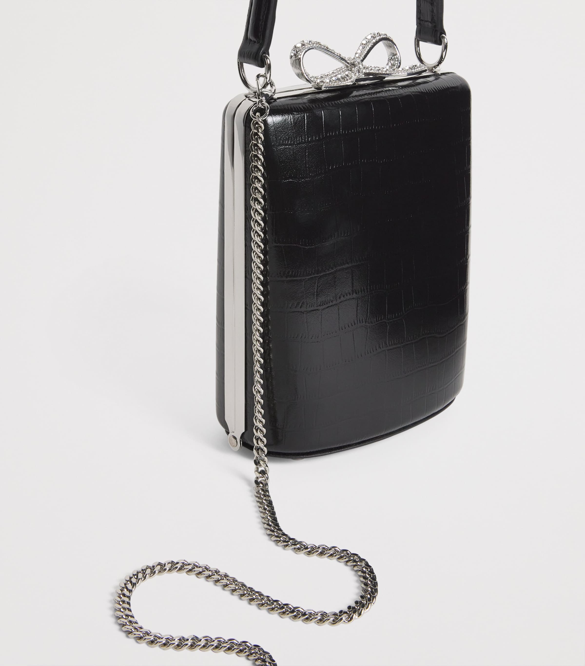 Croc-Embossed Leather Mini Bag BLACK Image 6