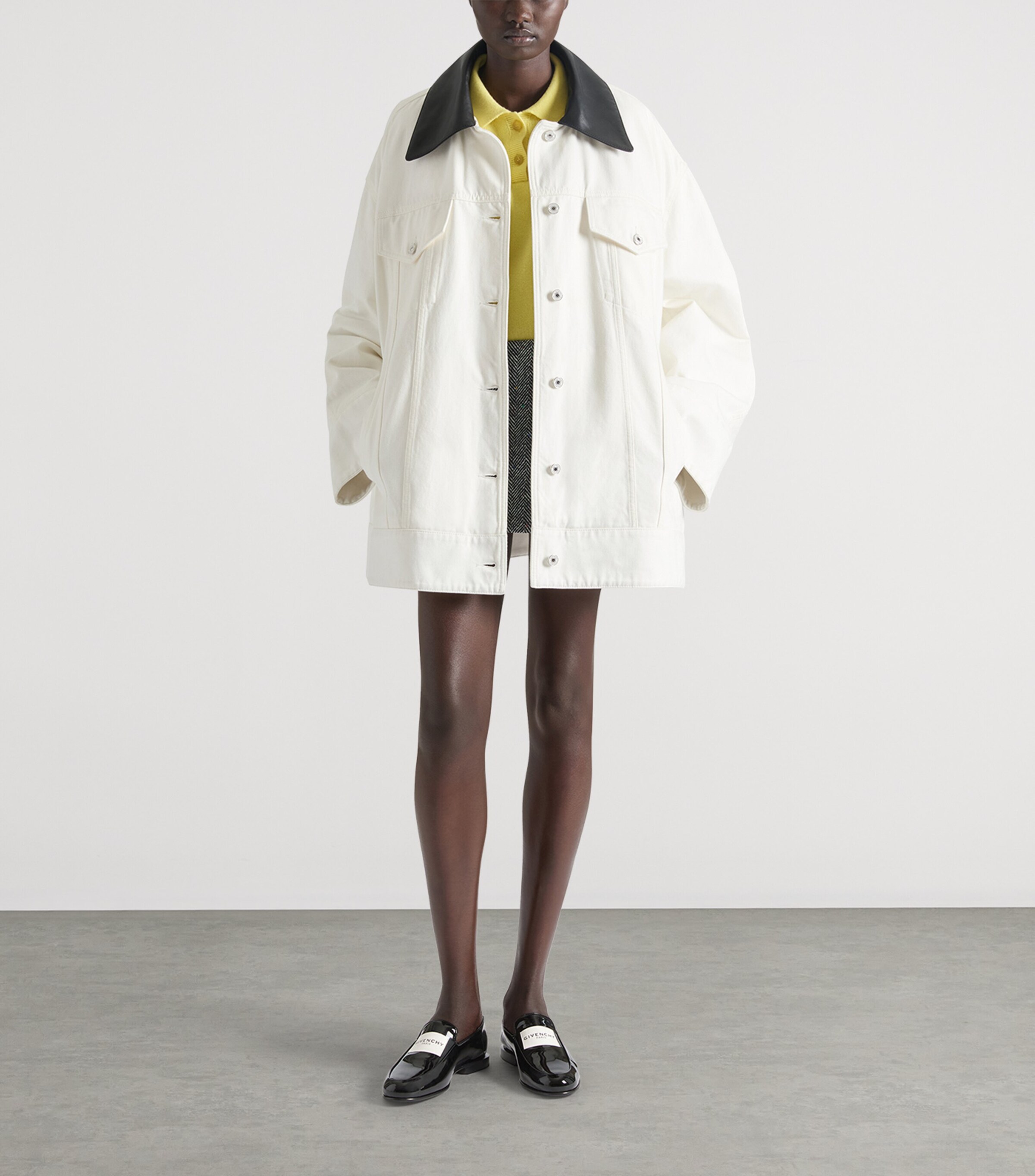 Leather-Trim Oversized Denim Jacket OFF WHITE Image 2