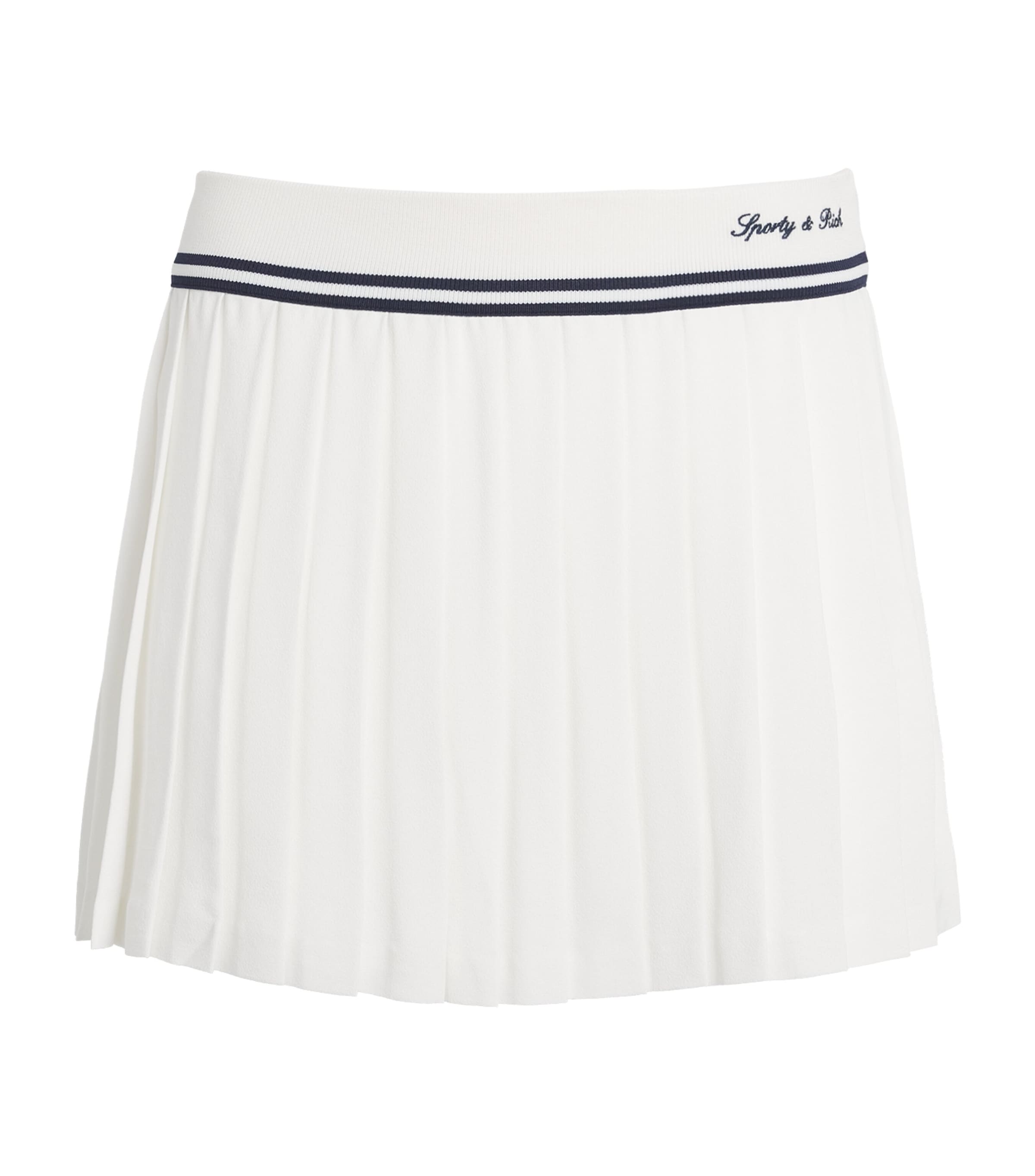 Sporty & Rich Womens Pleated Abigail Mini Skirt Ecru Dark Navy Image 1