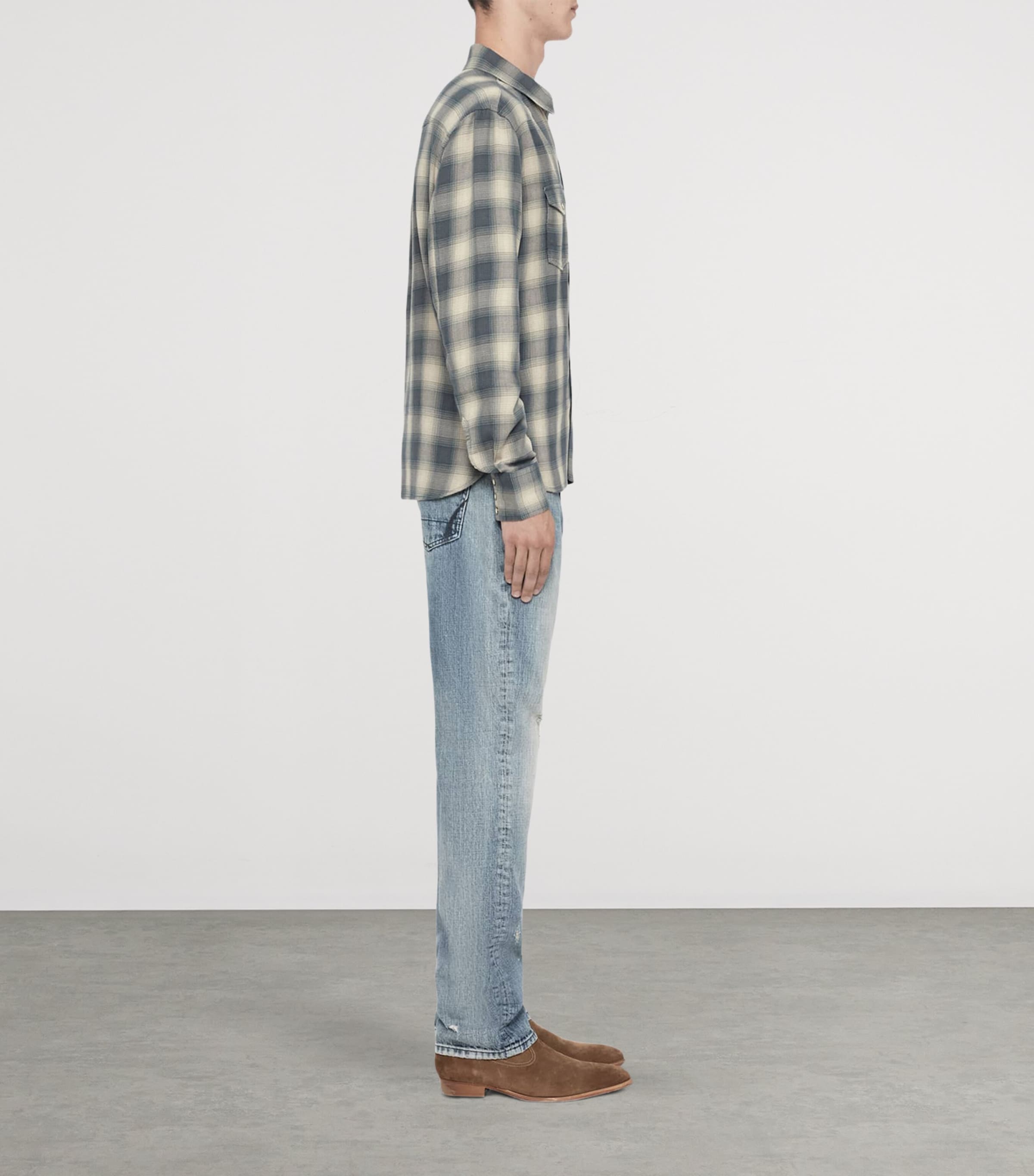 AllSaints Mens Organic Cotton Flannel Brook Shirt Blue Check Image 4