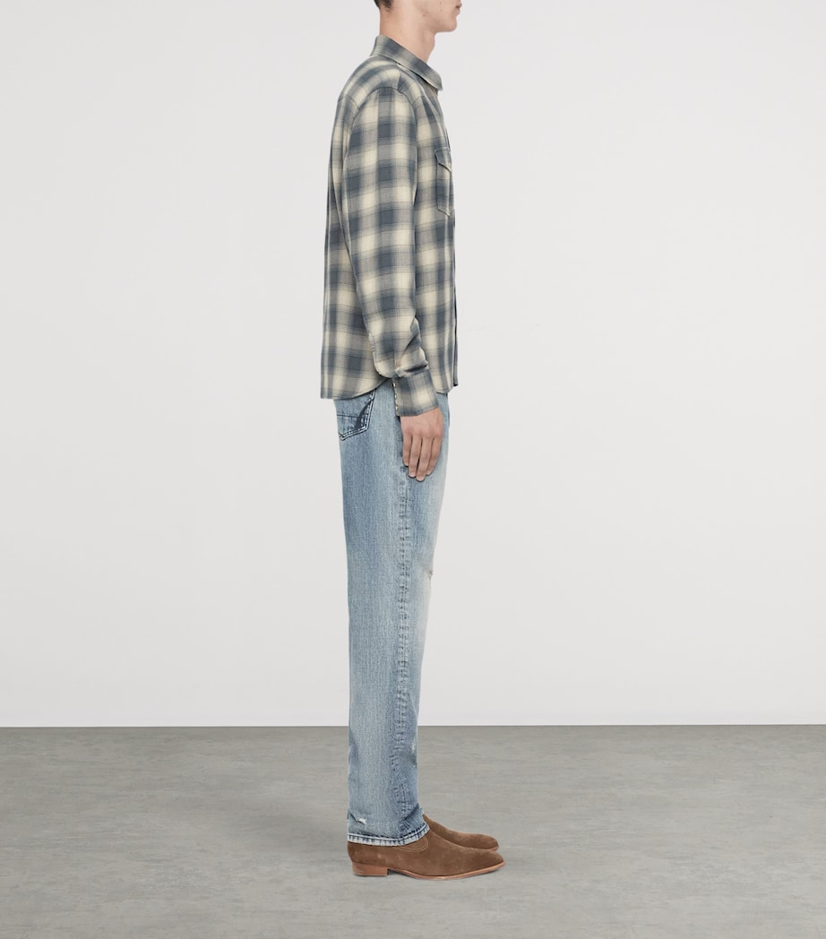 AllSaints Mens Organic Cotton Flannel Brook Shirt Blue Check Image 4