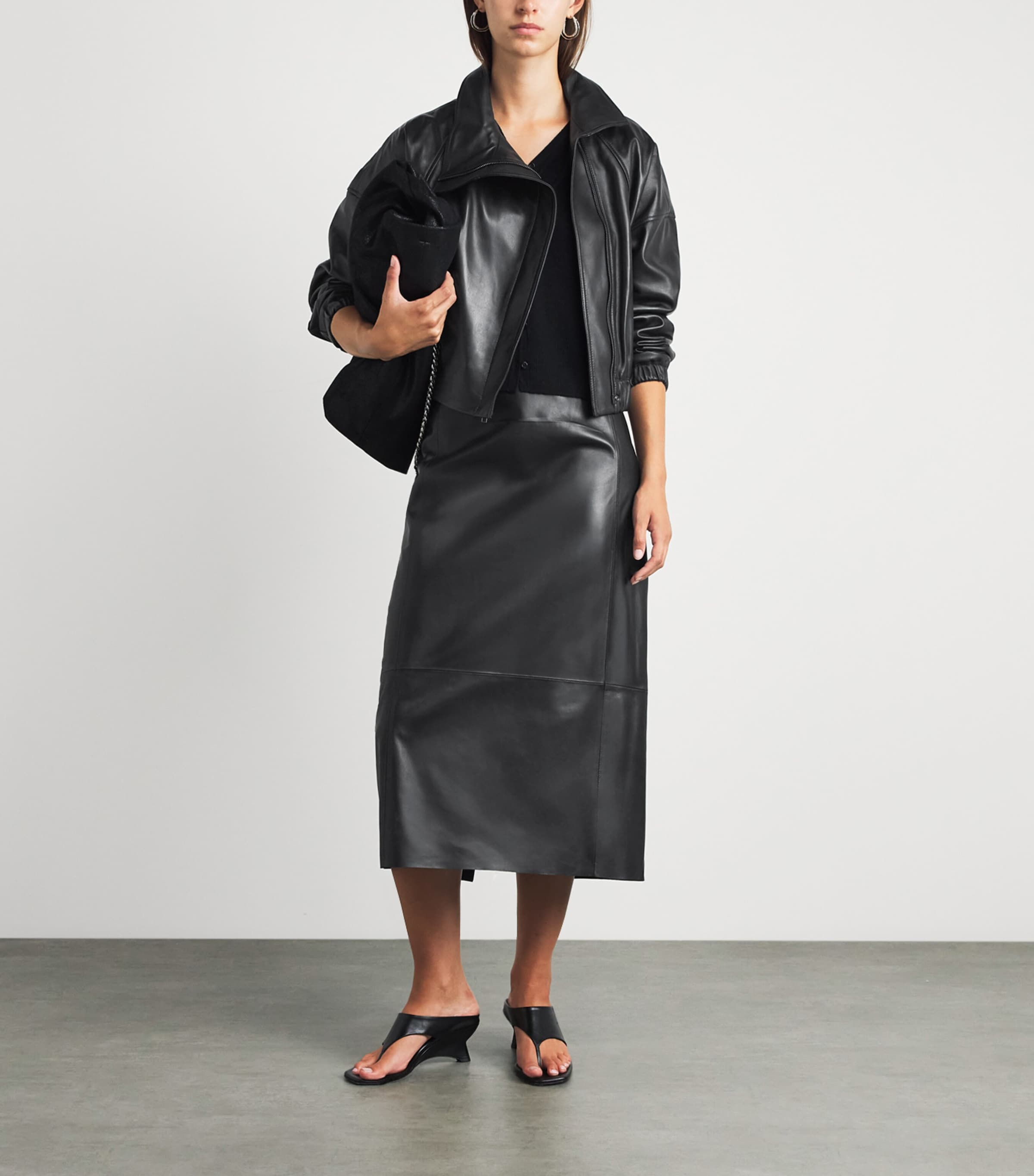 Vince Womens Lambskin Midi Skirt Black Image 2