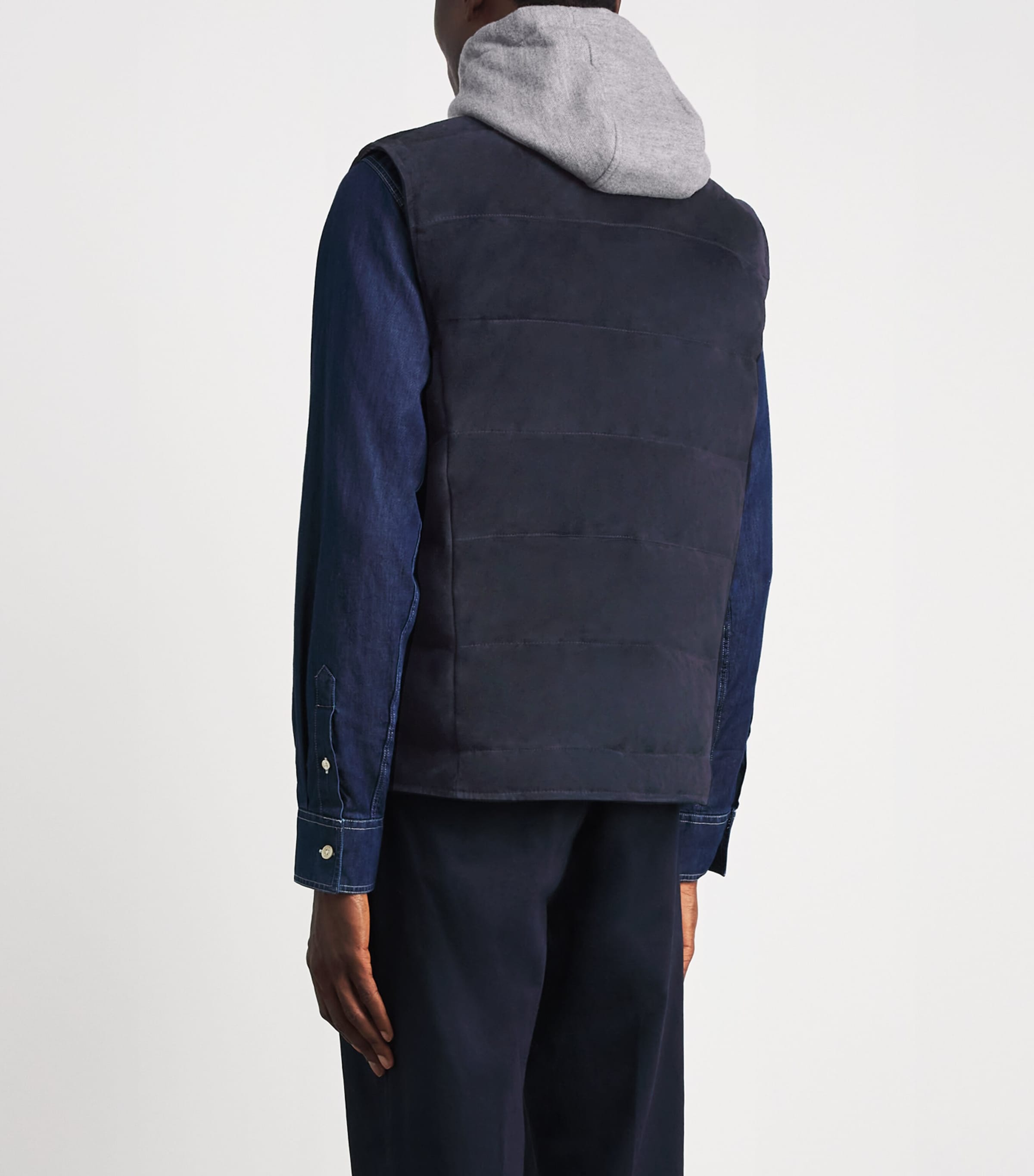 Eleventy Mens Down-Filled Suede Gilet Blu E Grigio Chiaro Image 5