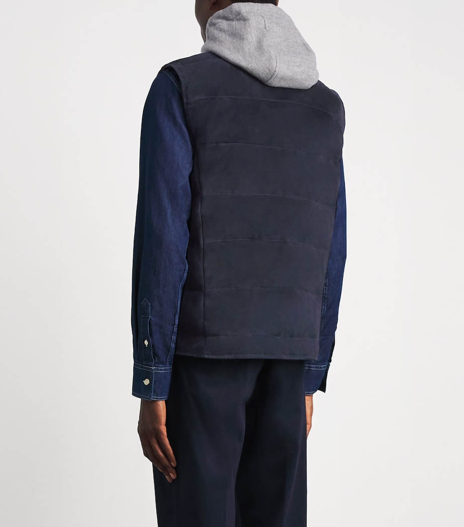 Eleventy Mens Down-Filled Suede Gilet Blu E Grigio Chiaro Image 5
