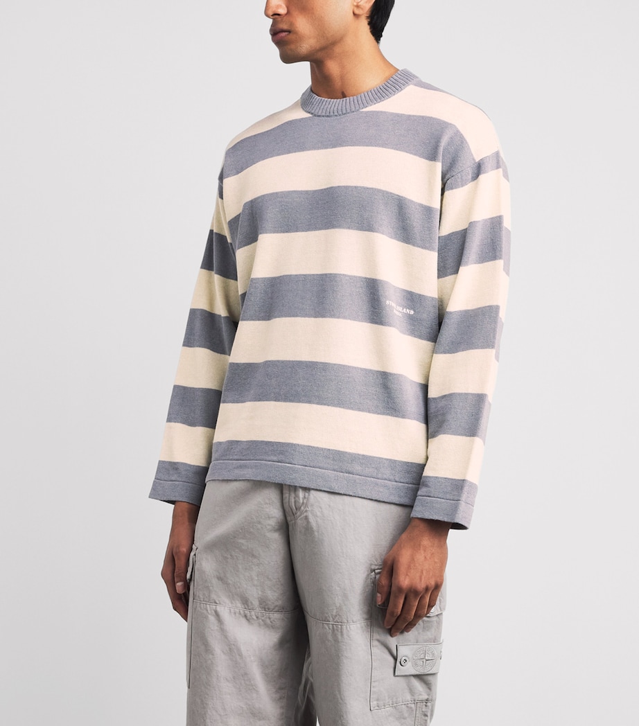 Stone Island Mens Cotton-Linen Stripe T-Shirt Image 4
