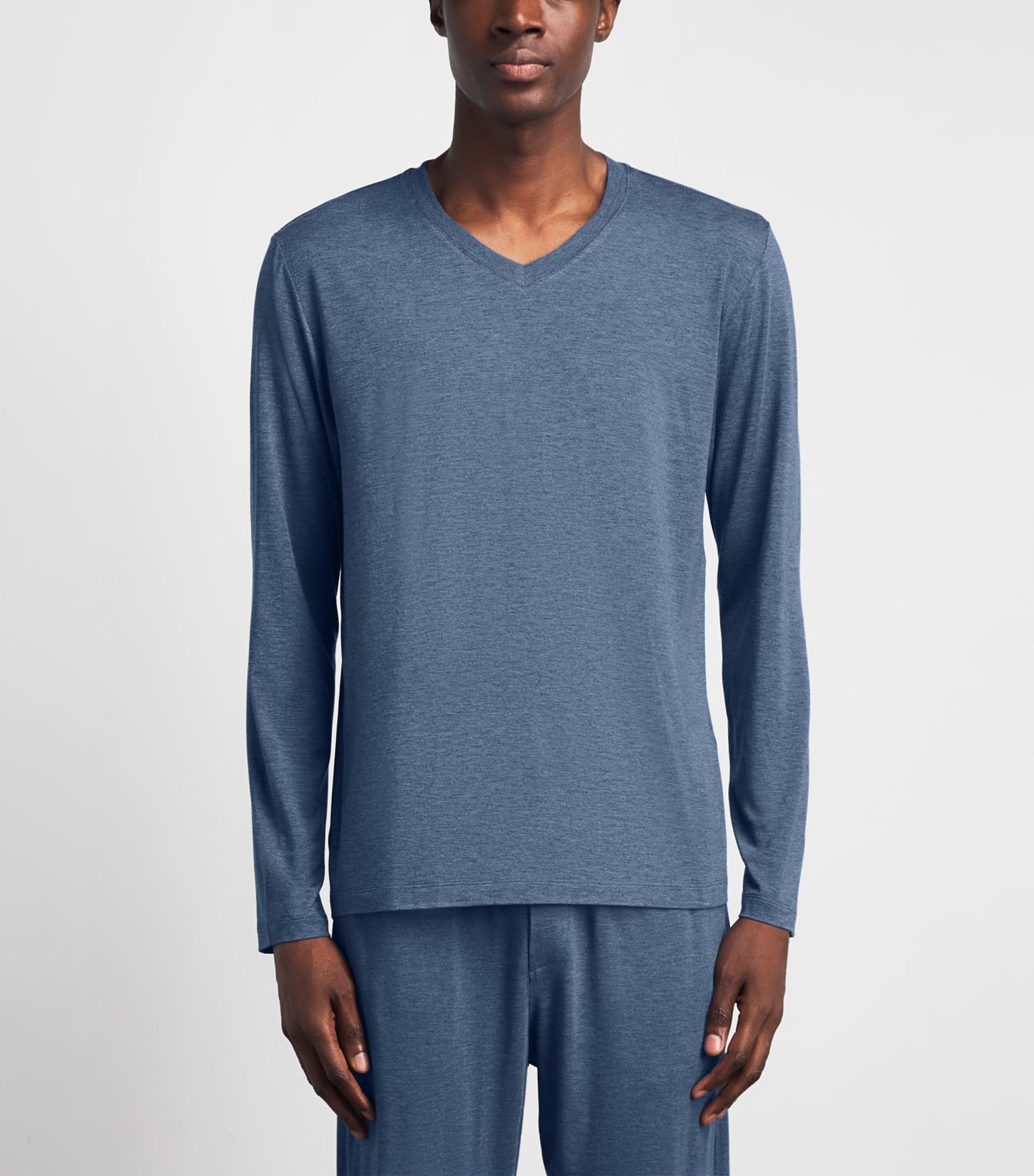 Hanro Mens Casuals V-Neck Pyjama T-Shirt Tanzanite Image 4