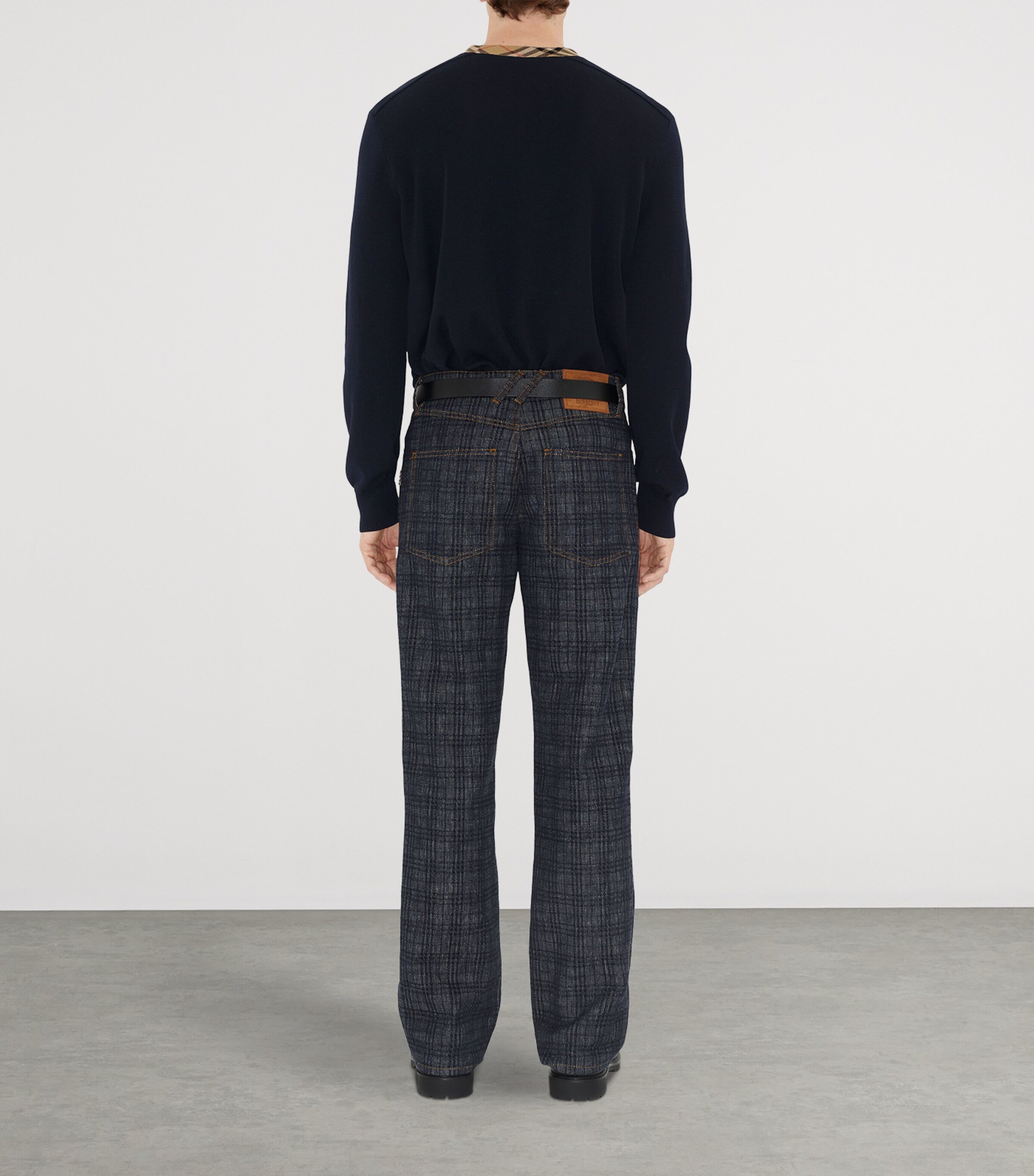 Wool Check-Trim Sweater BLACK Image 4