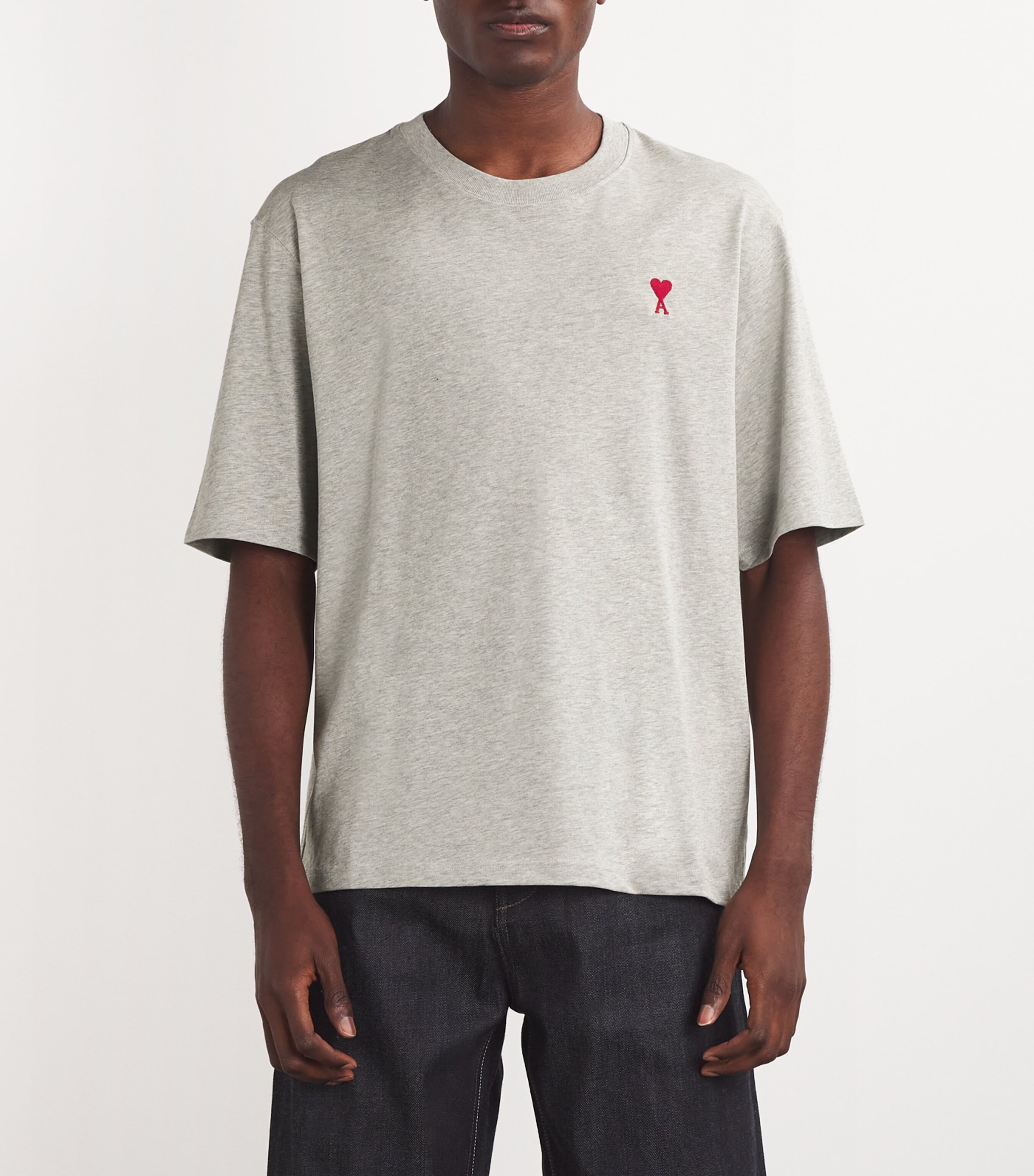 Tシャツ・カットソー AMI PARIS Cotton T-shirt Heather Ash Grey Red Ami De Coeur T-Shirt | AMI PARIS