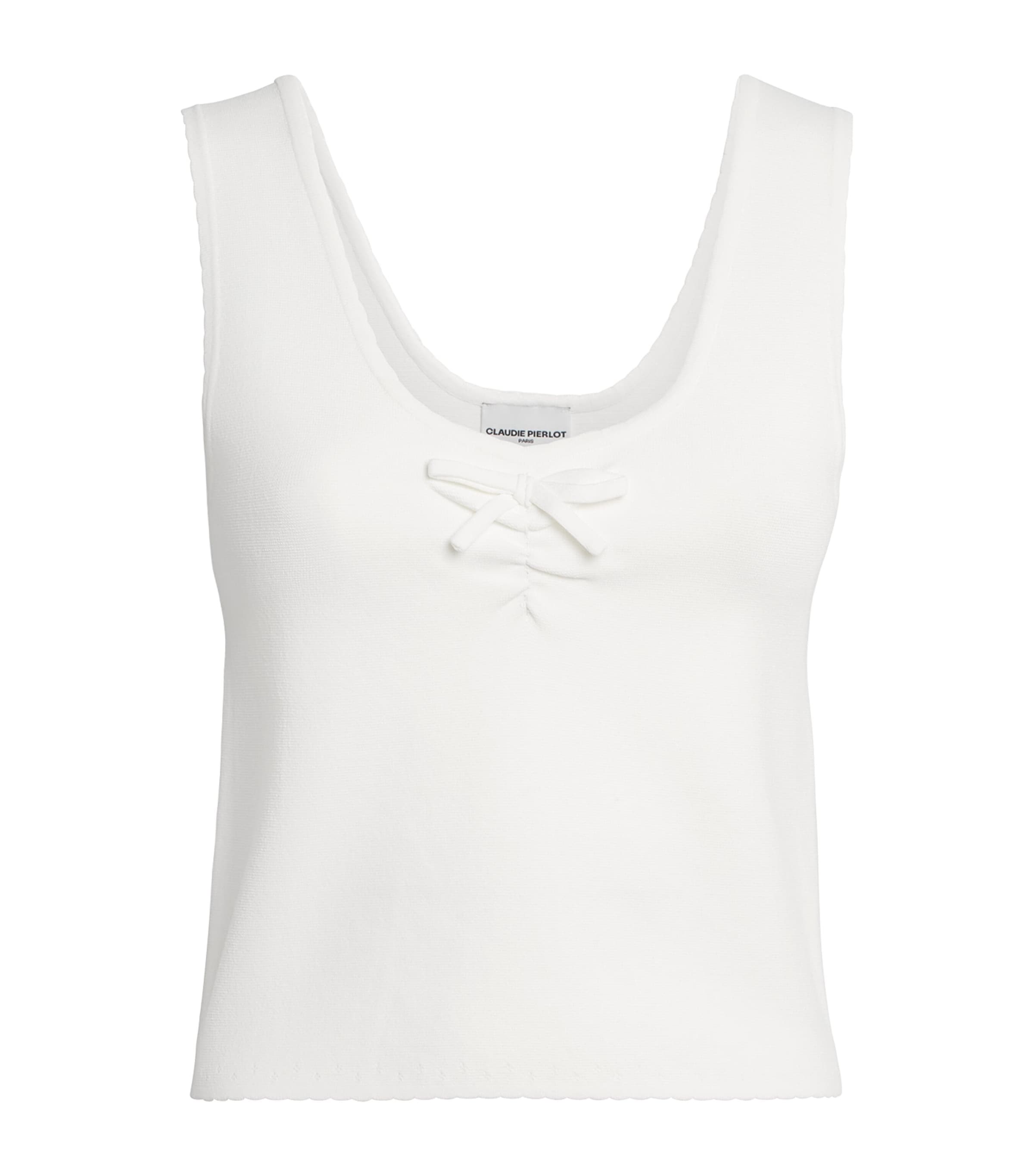 Claudie Pierlot Womens Bow-Detail Knit Tank Top Ecru Image 1