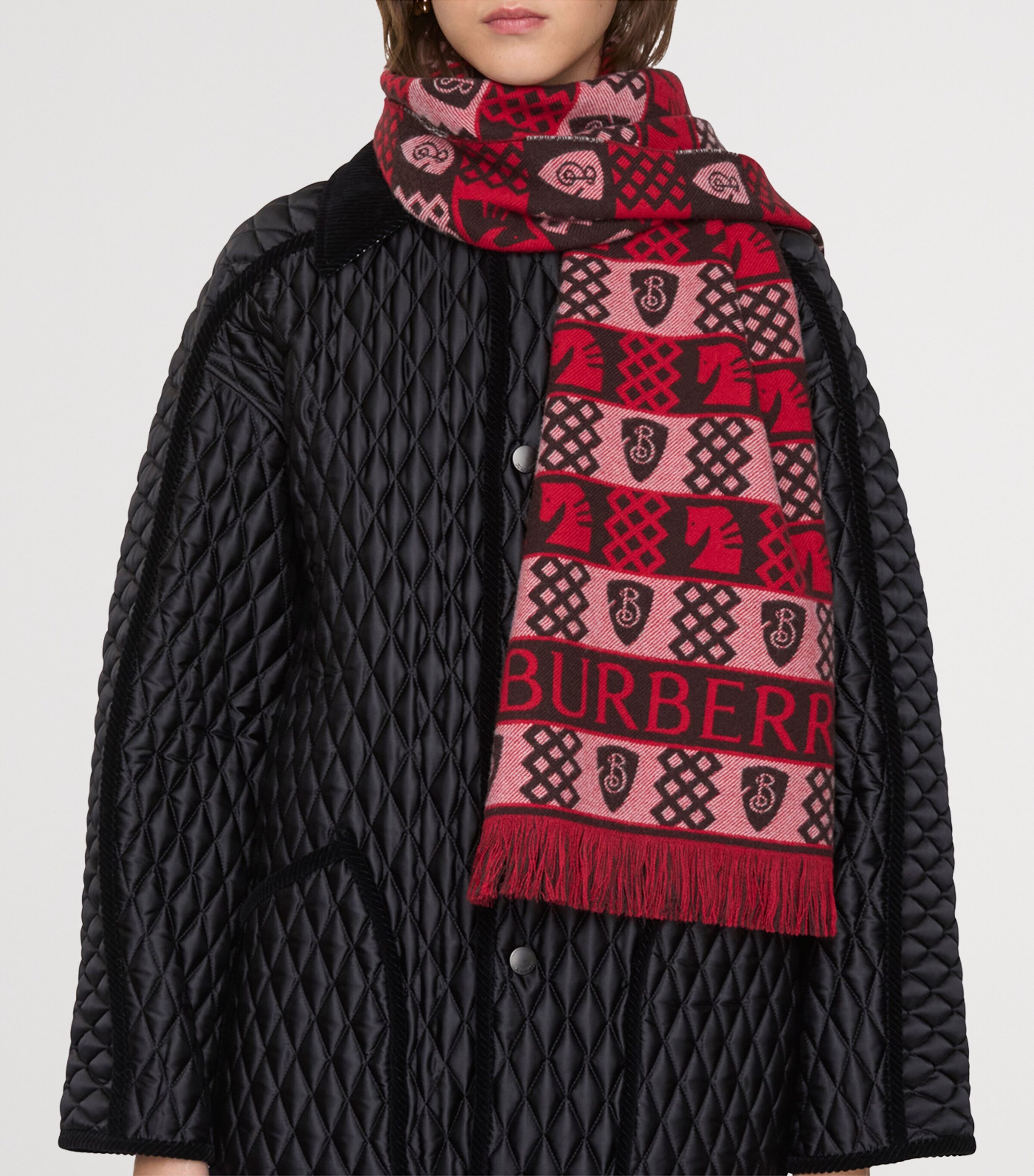 Burberry Wool Fair Isle Chess Scarf Post Red Image 5