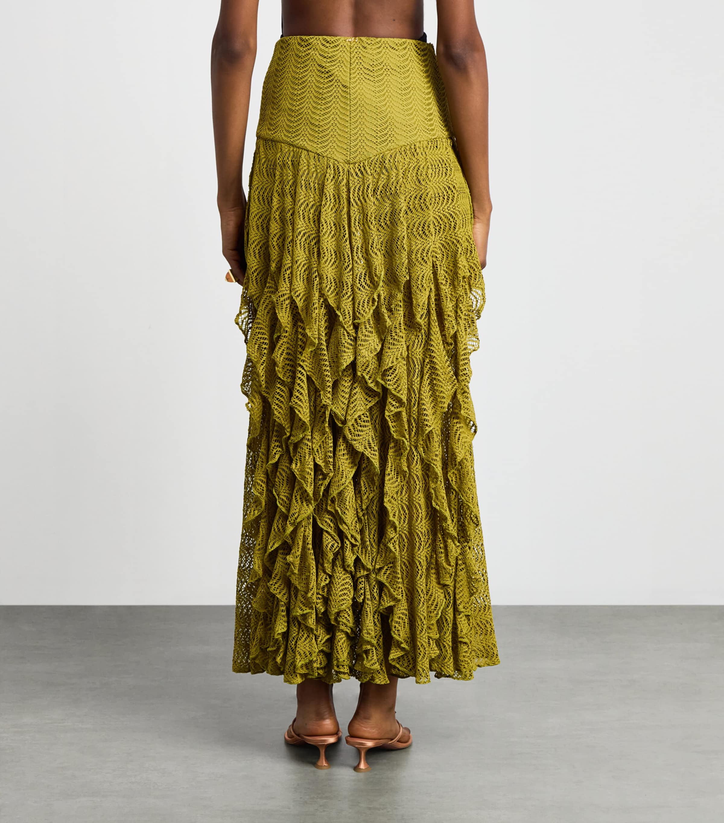 PatBO Womens Ruffle Petal Maxi Skirt Green Image 5