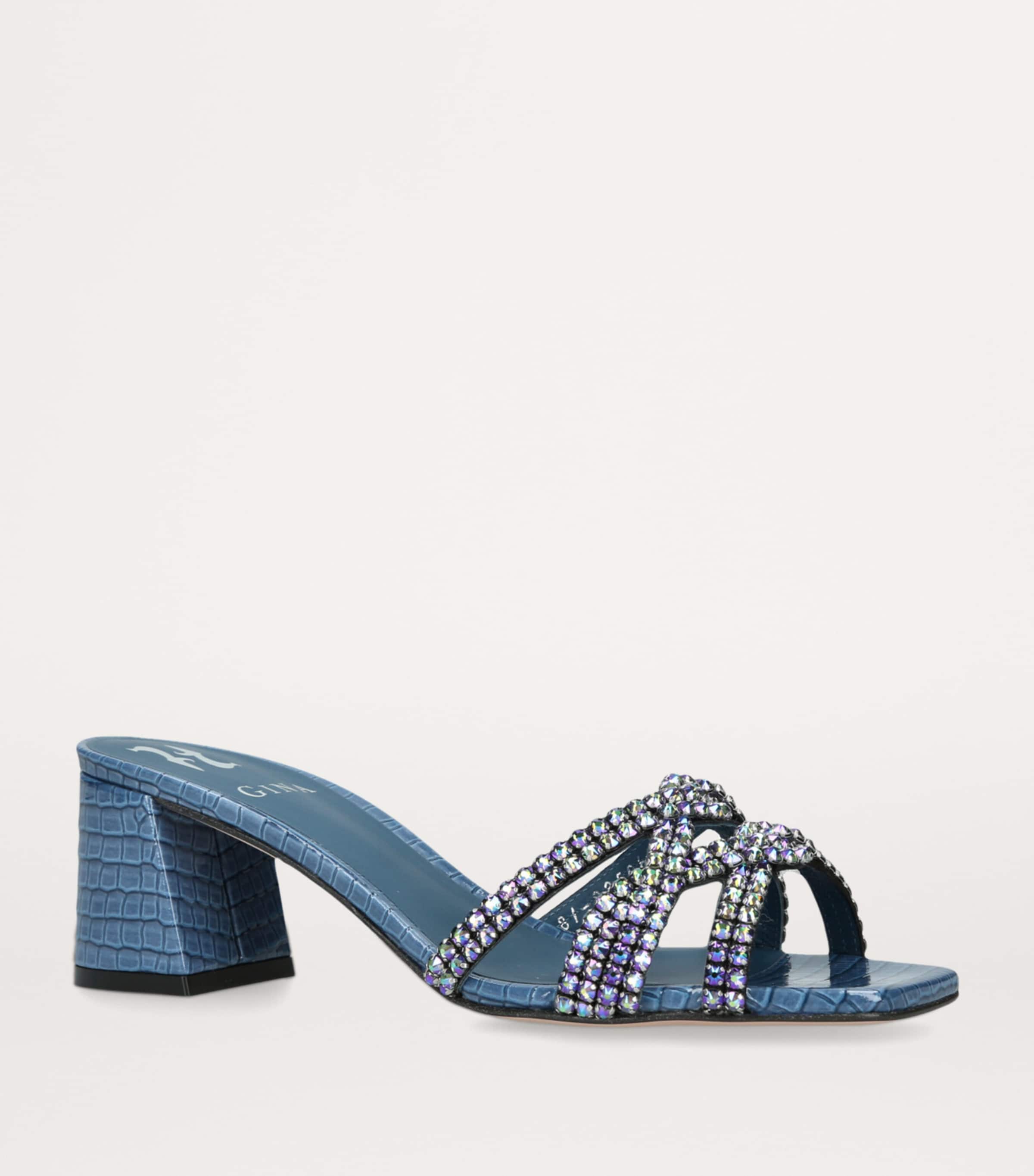 Gina Leather Rego Heeled Mules 55 Blue Image 3