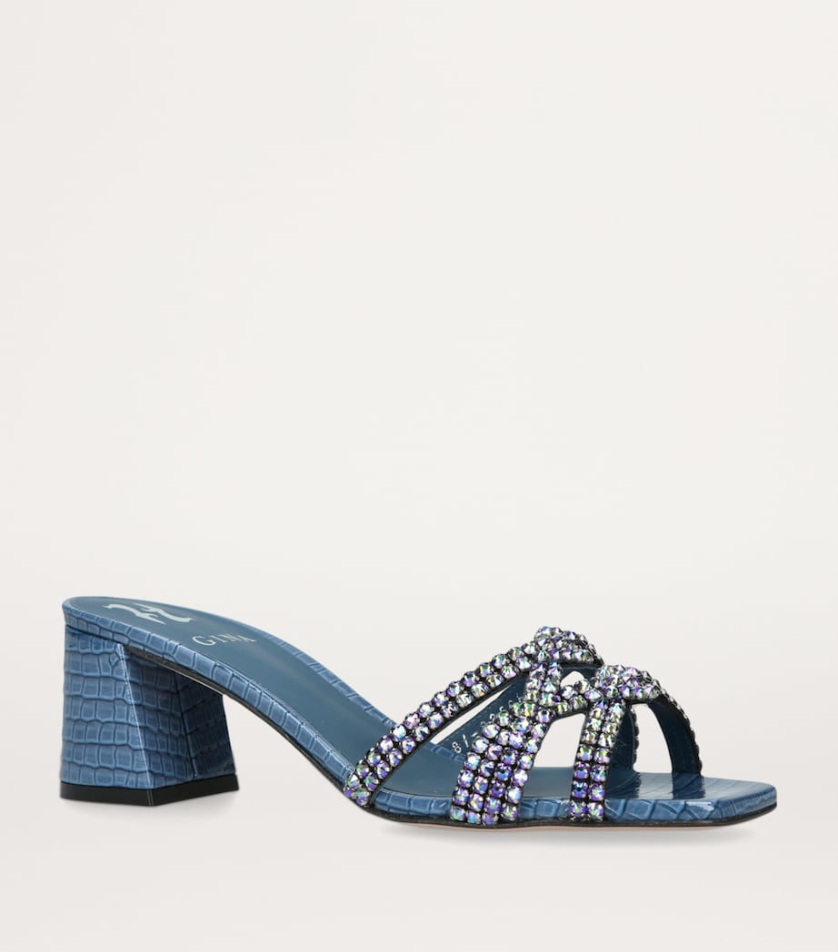 Leather Rego Heeled Mules 55 BLUE Image 3