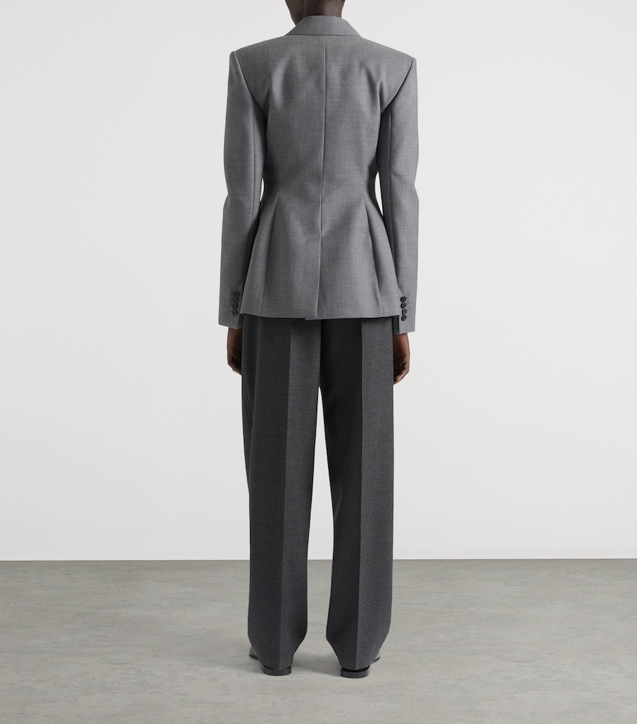 Wool Double Pleat Tailored Trousers GREY MIX Image 3