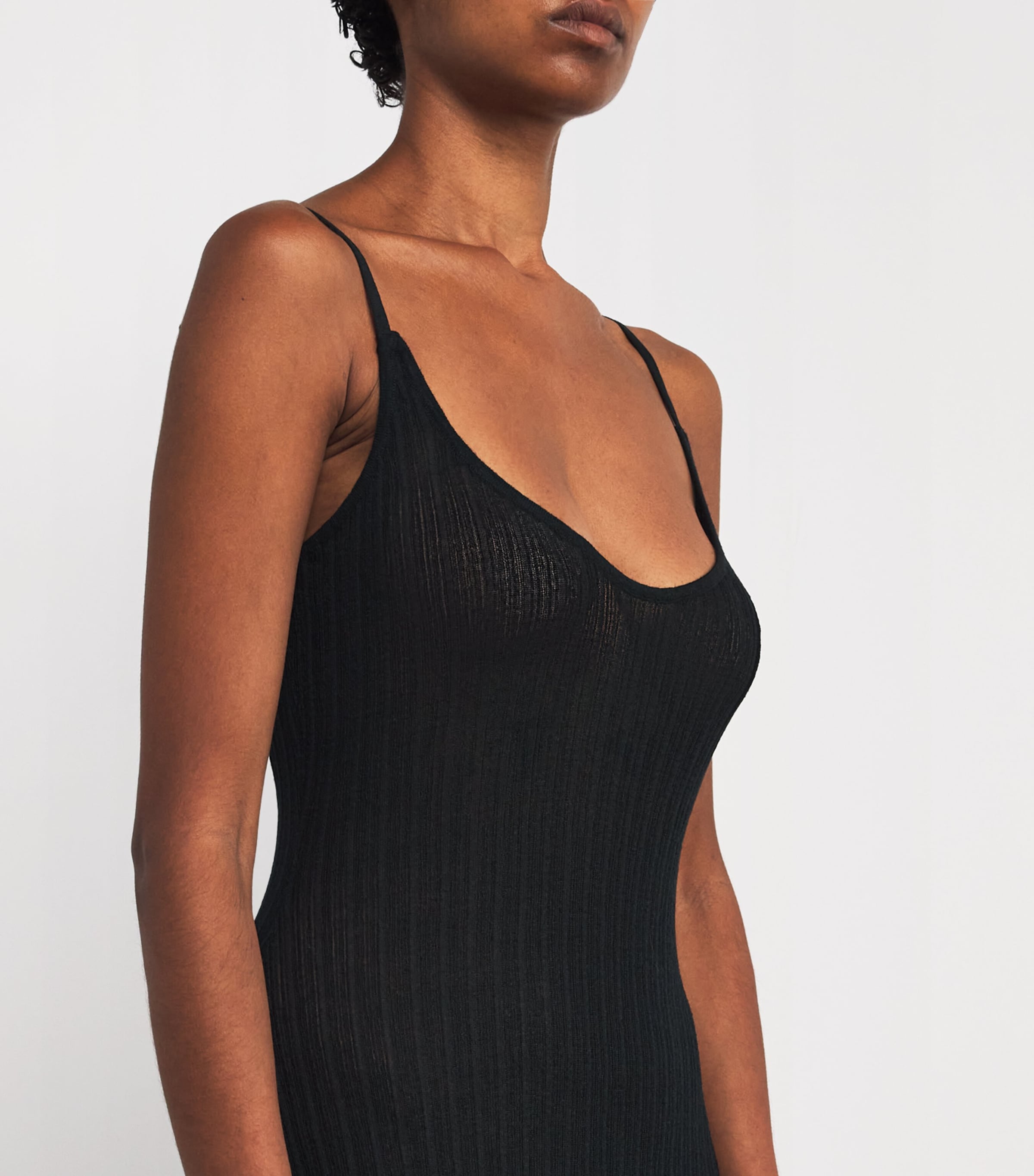 Skims Black Sheer Knit Midi Dress | Harrods TZ