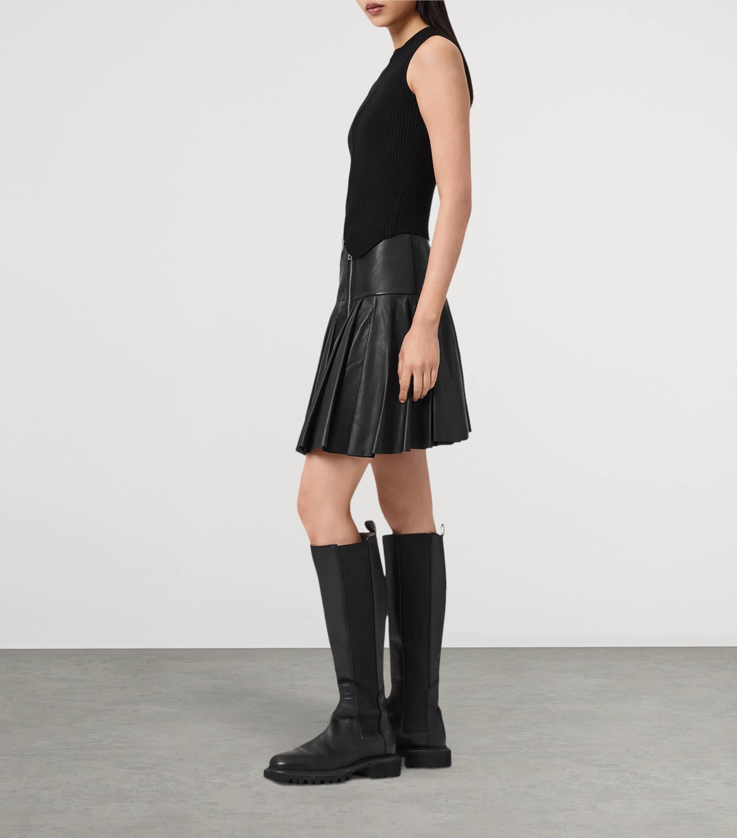 AllSaints Womens Nappa Leather Irina Mini Skirt Black Image 2