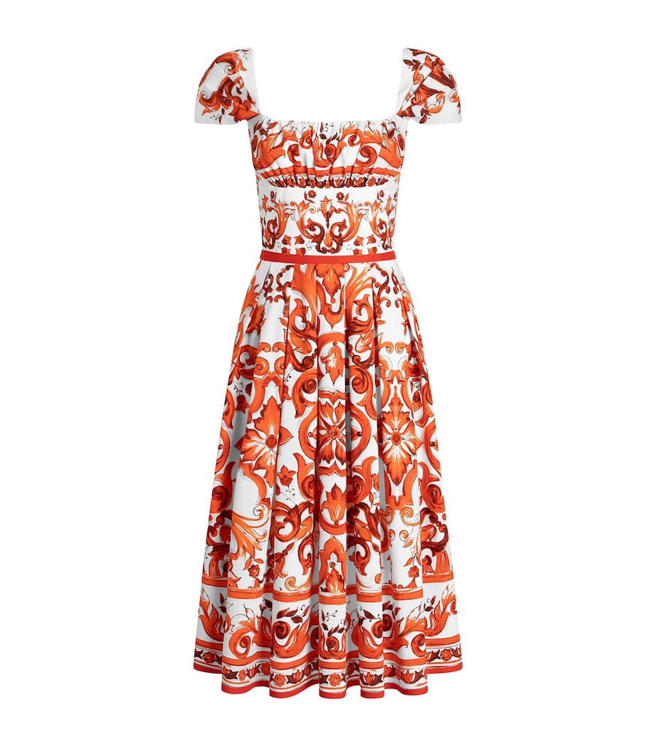 Dolce&Gabbana Womens Cotton Majolica Print Midi Dress Combined Colou Image 1