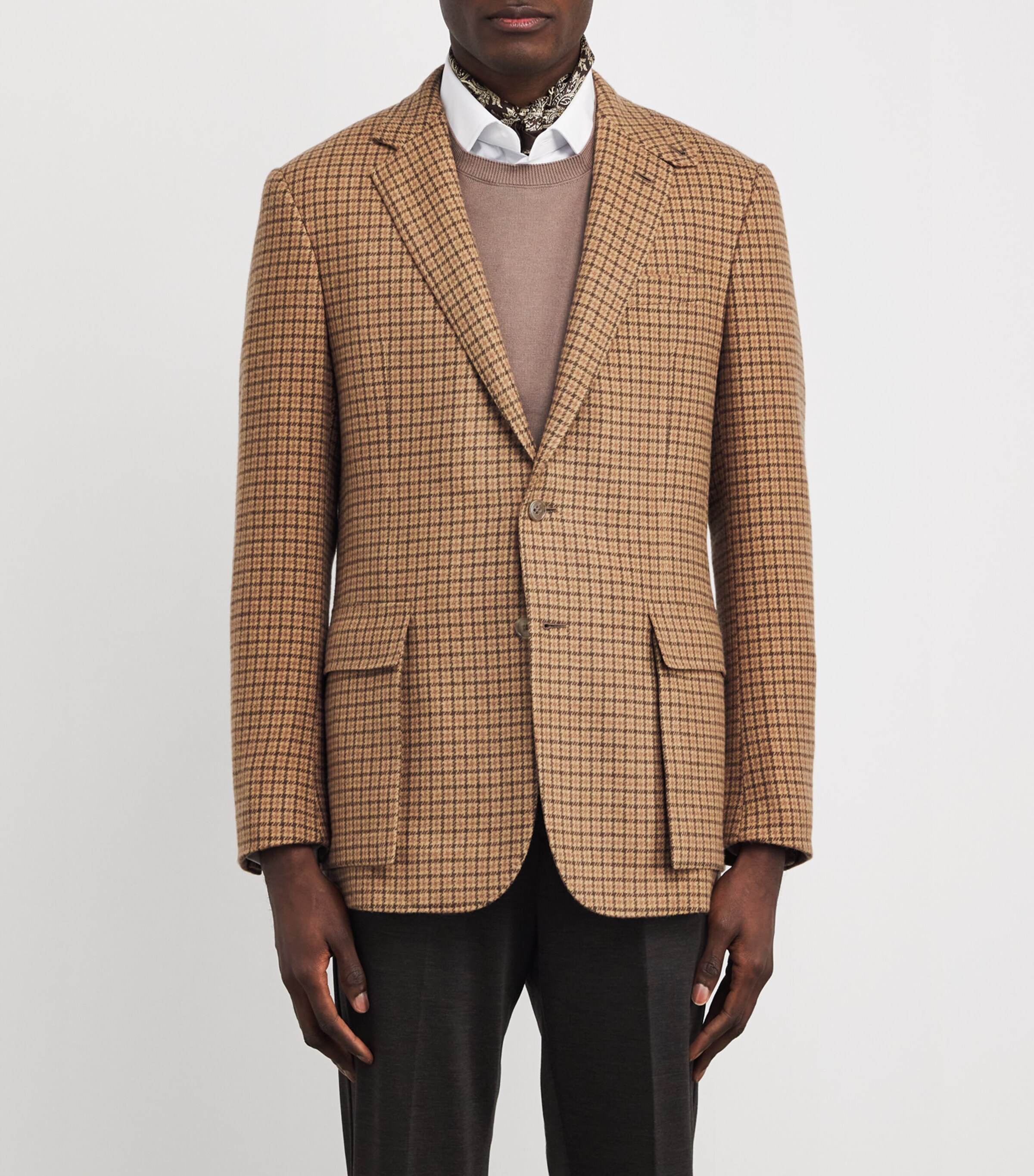 Ralph Lauren Purple Label Mens Cashmere-Wool Tweed Kent Blazer Camel Image 3