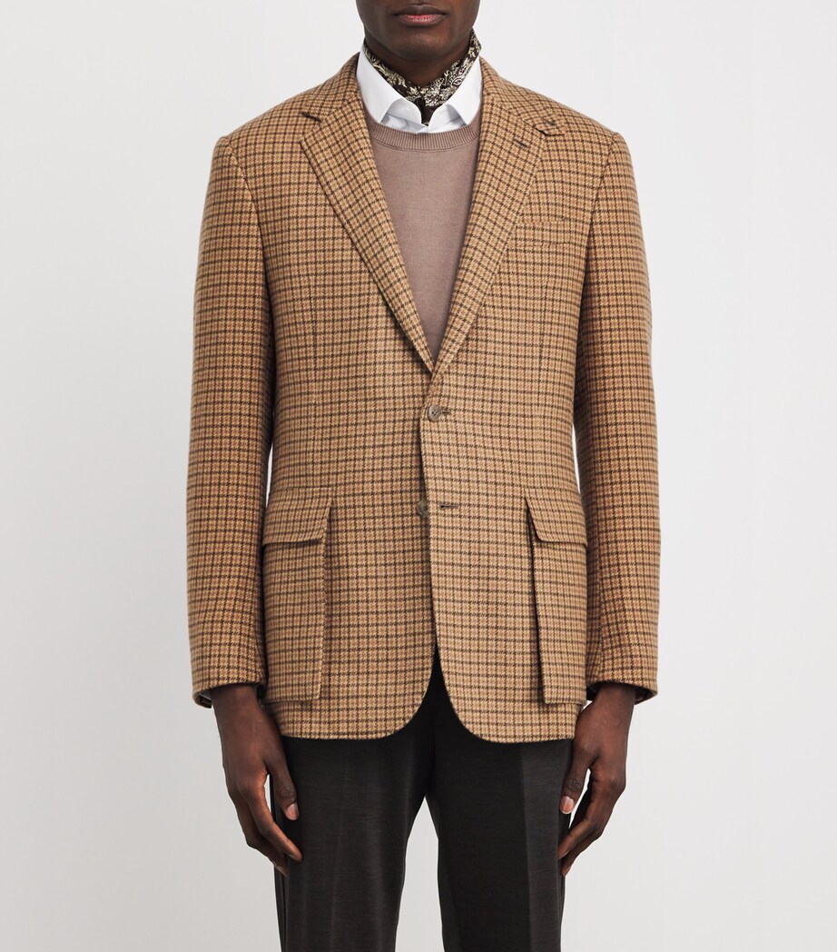 Ralph Lauren Purple Label Mens Cashmere-Wool Tweed Kent Blazer Camel Image 3