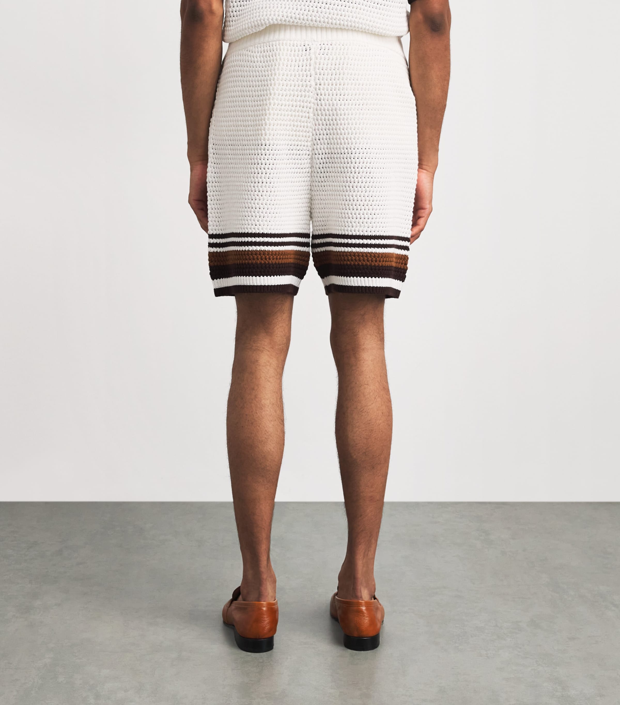 Casablanca Mens Crochet Stripe Shorts White / Brown Image 5