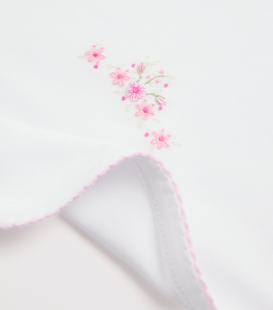 Pima Cotton Hand-Embroidered Rose Blanket K192WHITE/PINK Image 3