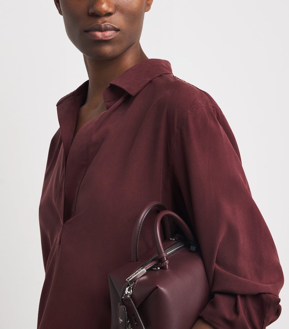 Silk Canvas Polo-Collar Shirt CHERRY Image 6