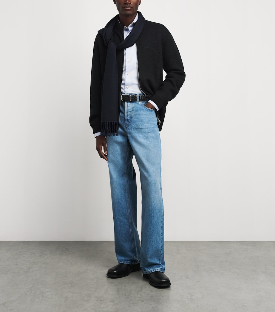 Brett Johnson Mens Virgin Wool Cable-Knit Zip-Up Cardigan Noir Image 2