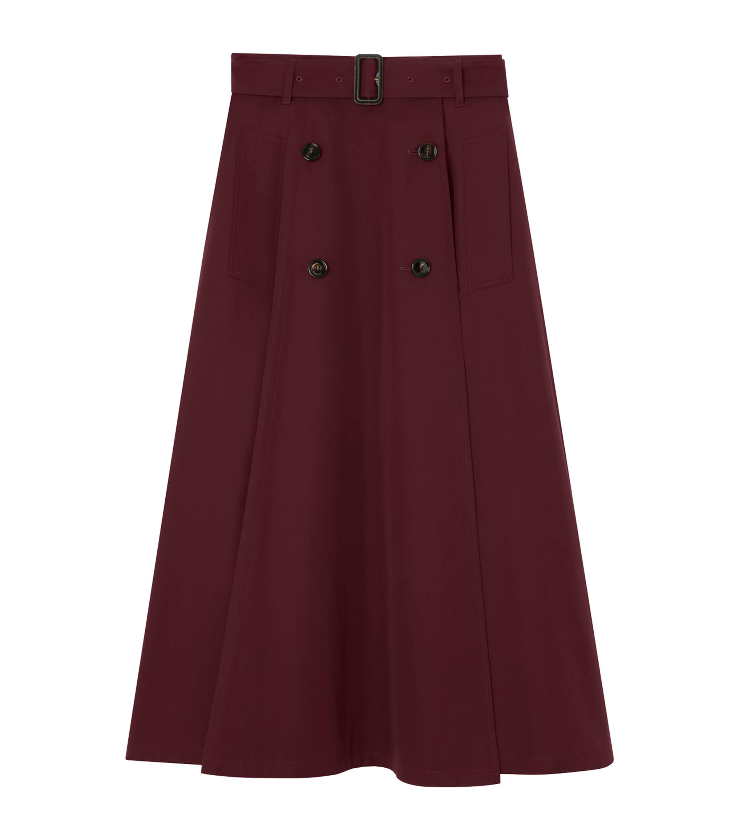 Burberry Womens Gabardine Midi Skirt Vineyard Red Image 1