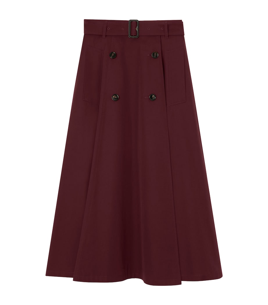 Burberry Womens Gabardine Midi Skirt Vineyard Red Image 1