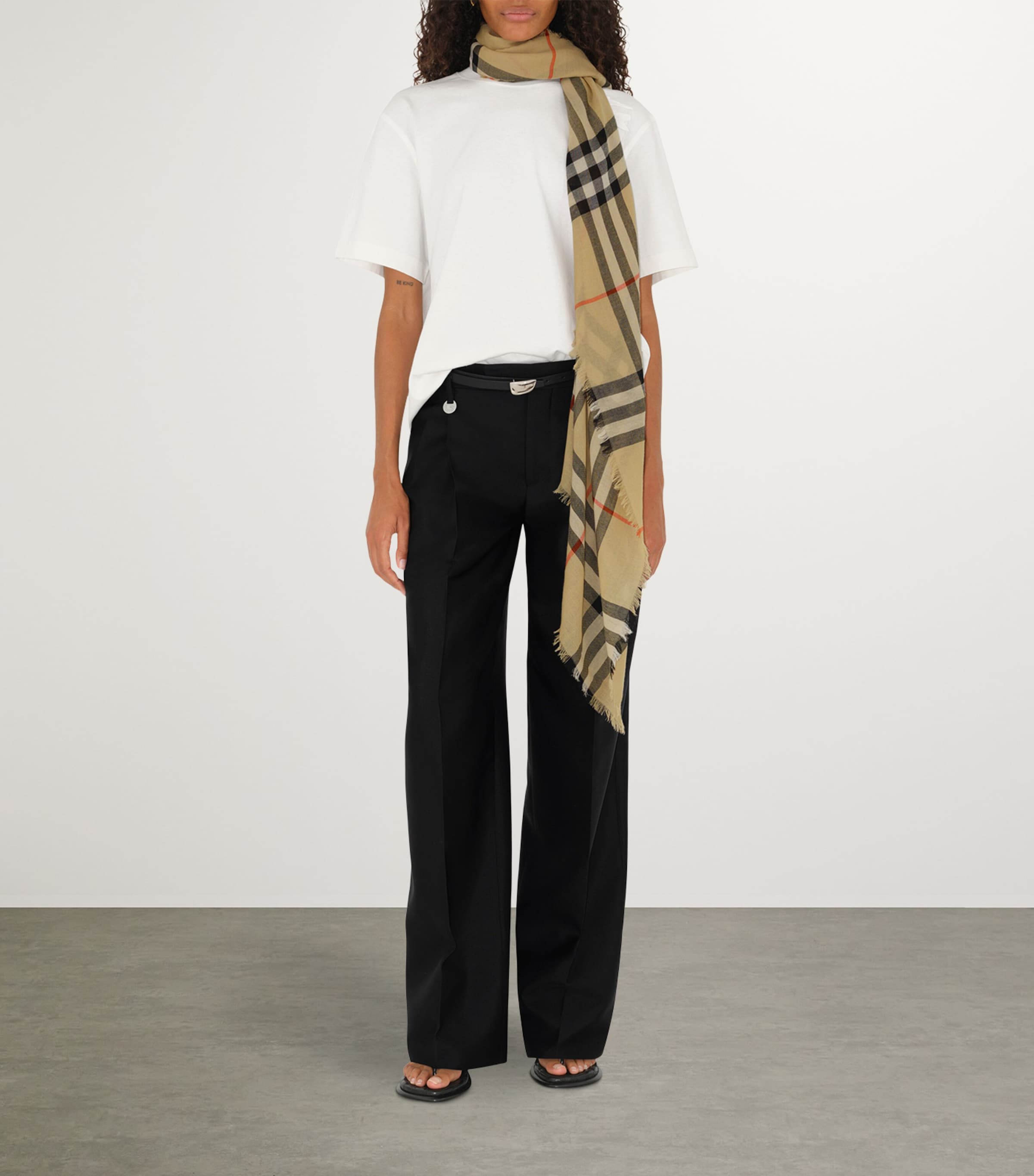 Wool Check Scarf SAND Image 7