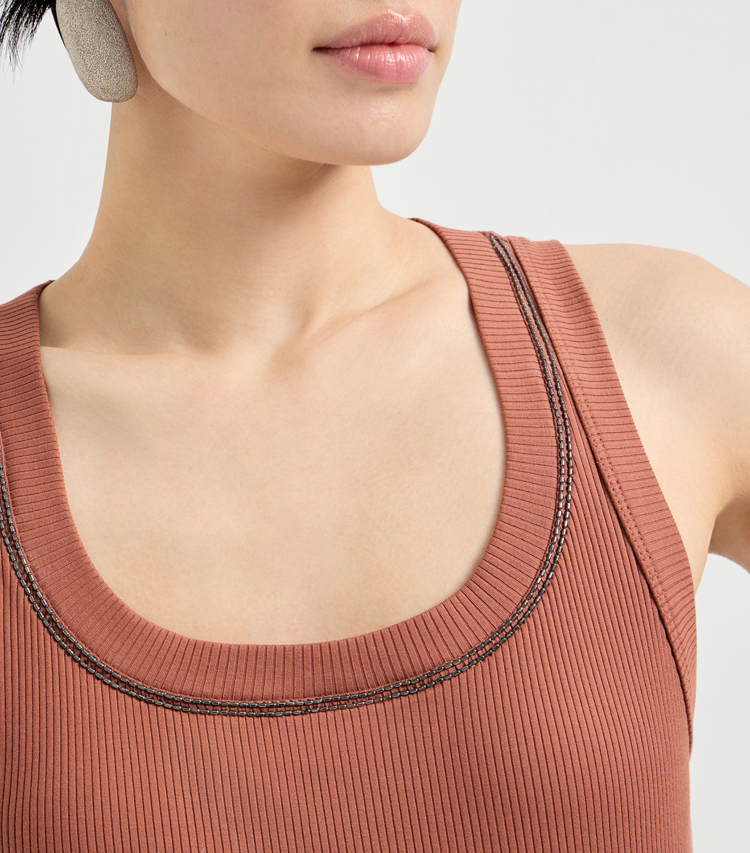 Brunello Cucinelli Womens Stretch-Cotton Ribbed Tank Top Image 6