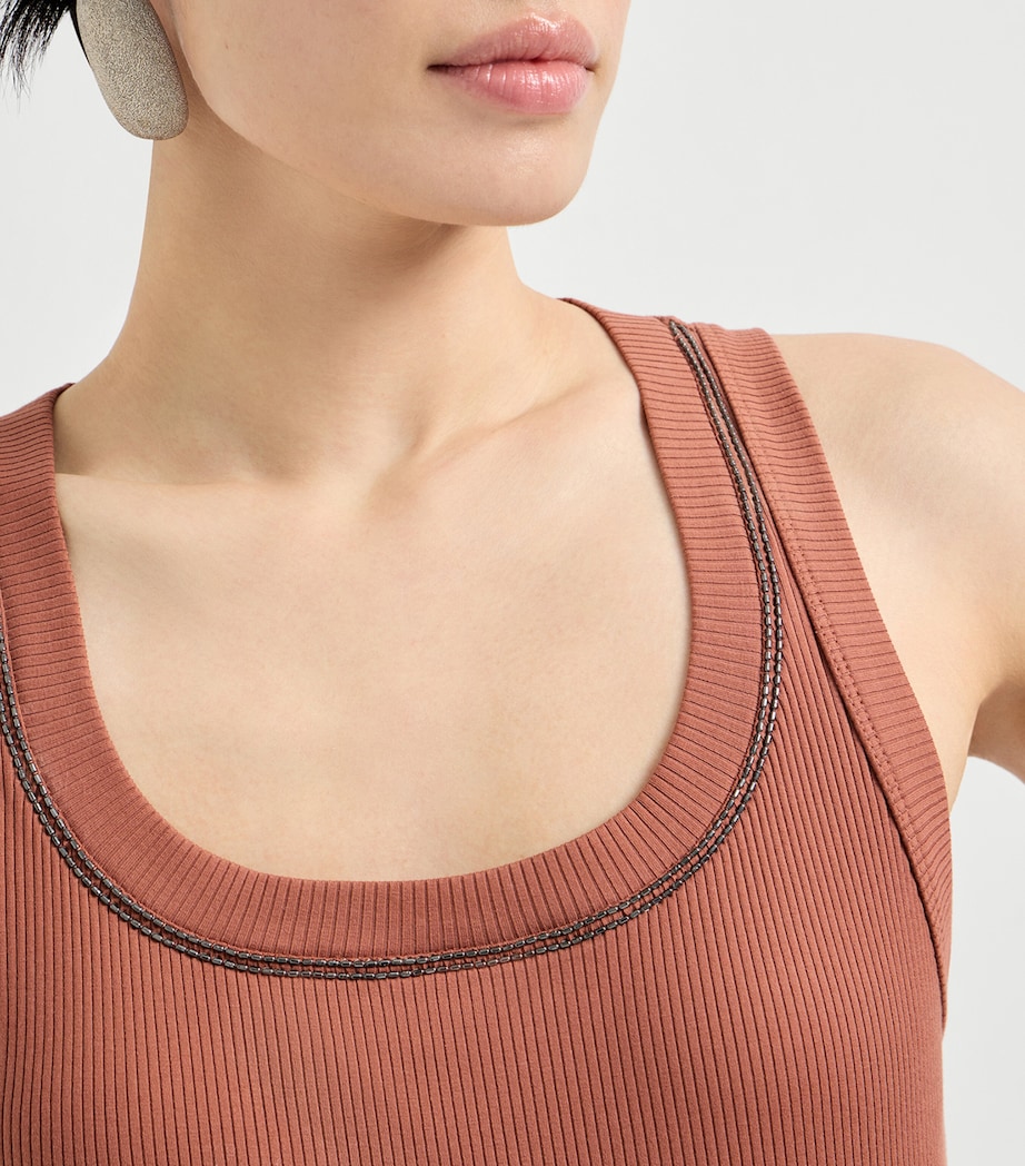 Brunello Cucinelli Womens Stretch-Cotton Ribbed Tank Top Image 6