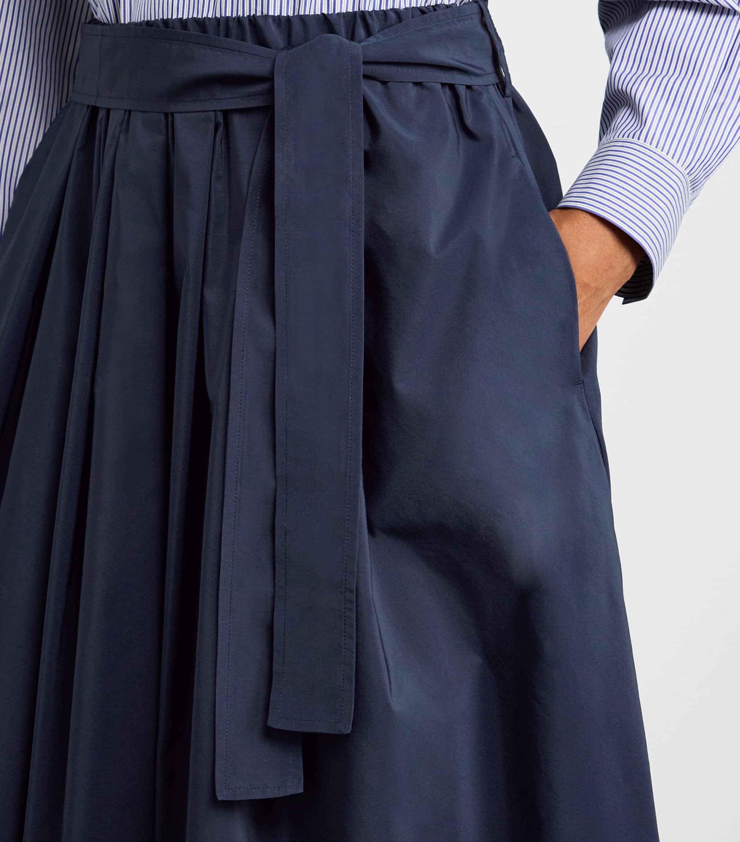 Taffeta Tie-Belt Midi Skirt NAVY Image 6