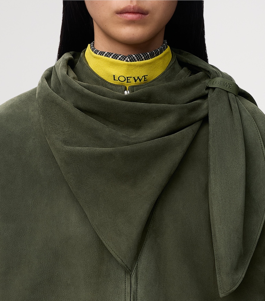 LOEWE Womens Suede Scarf-Detail Jacket Khaki Green Image 5