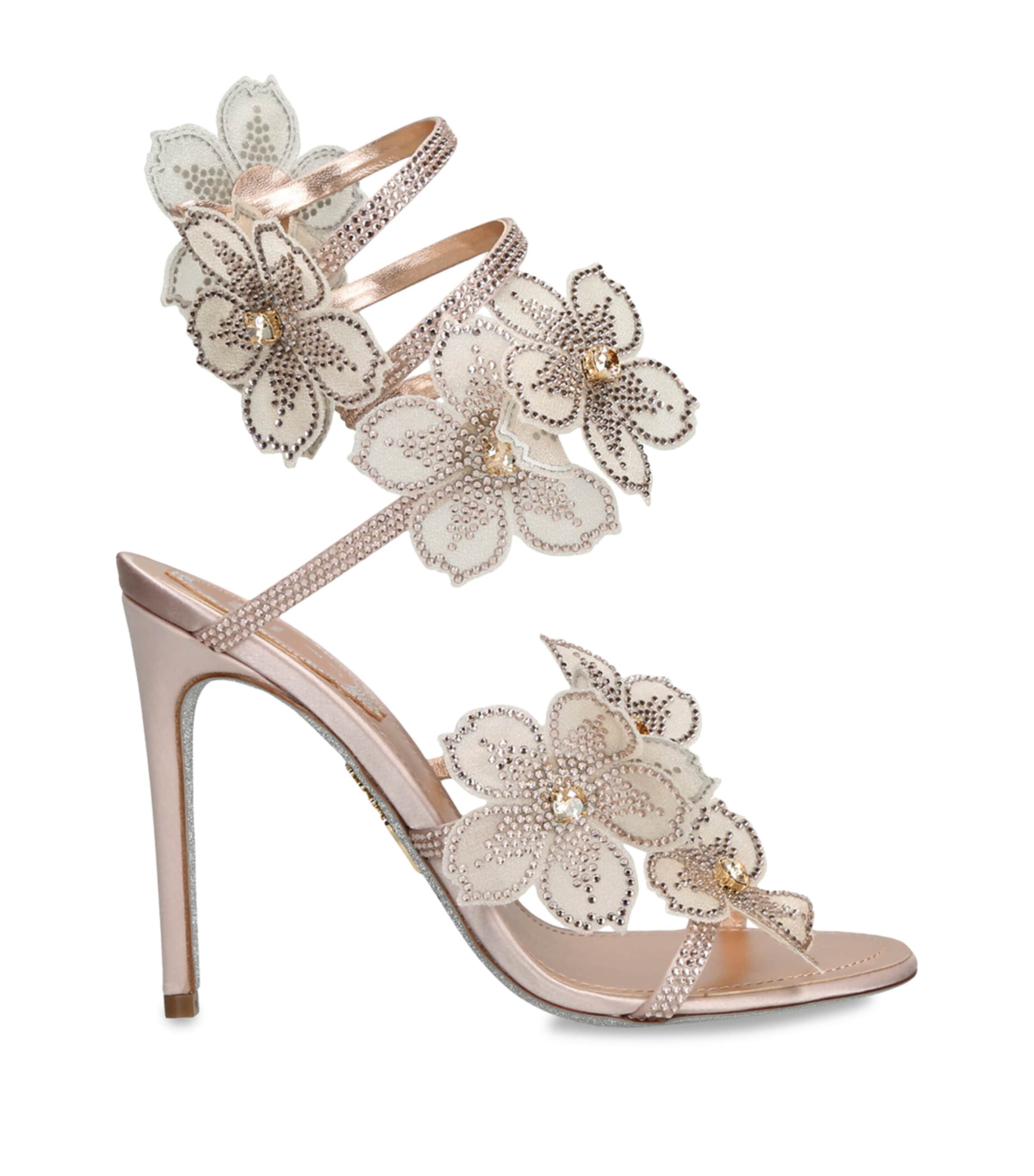 René Caovilla Satin Floral Cleo Sandals 105 In Neutral