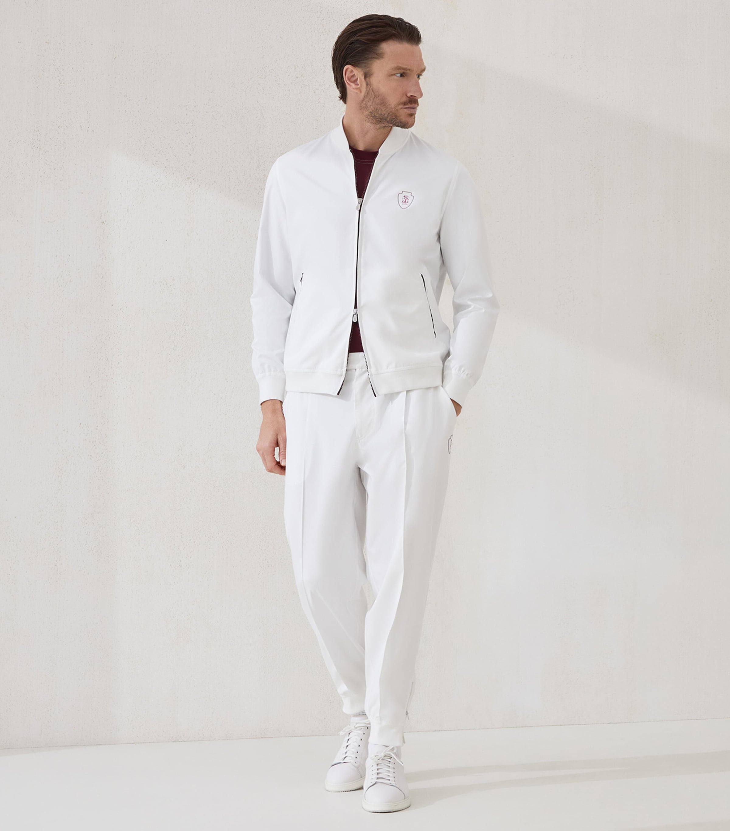 Brunello Cucinelli White Logo Zip-Up Jacket | Harrods UK