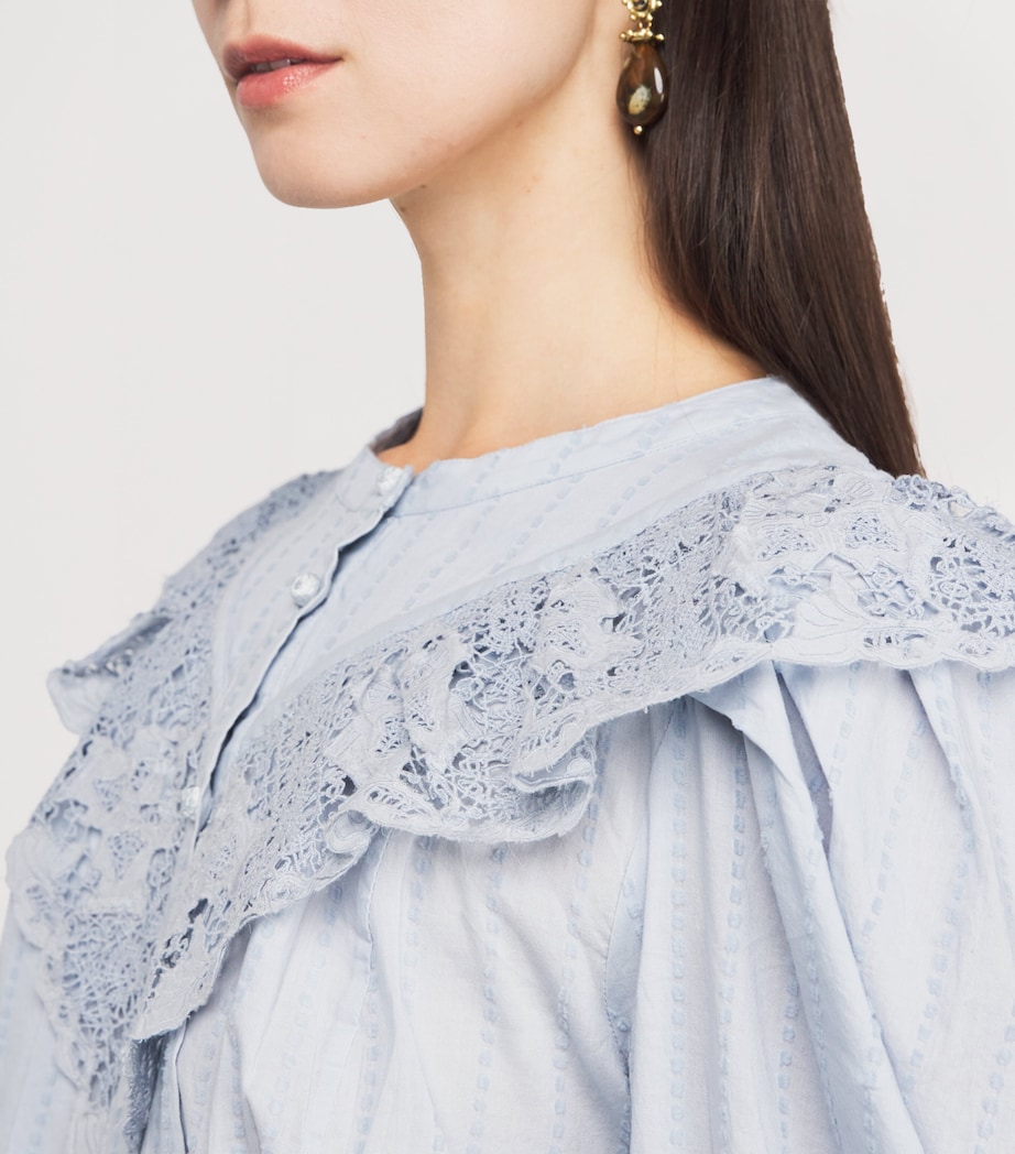 Cotton Lace-Trim Esther Blouse CELESTE Image 6