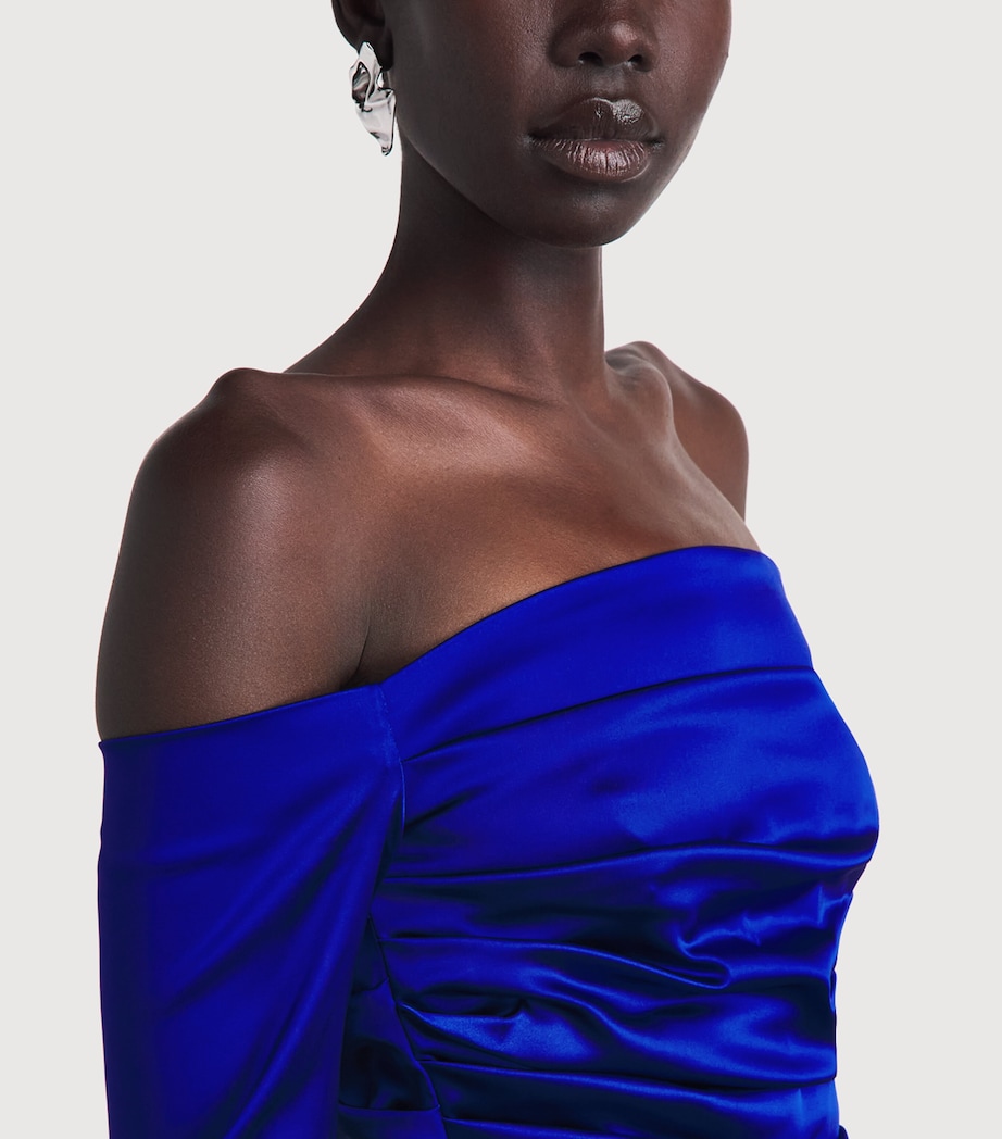 Talbot Runhof Womens Stretch-Satin Gathered Column Gown Royal Image 3