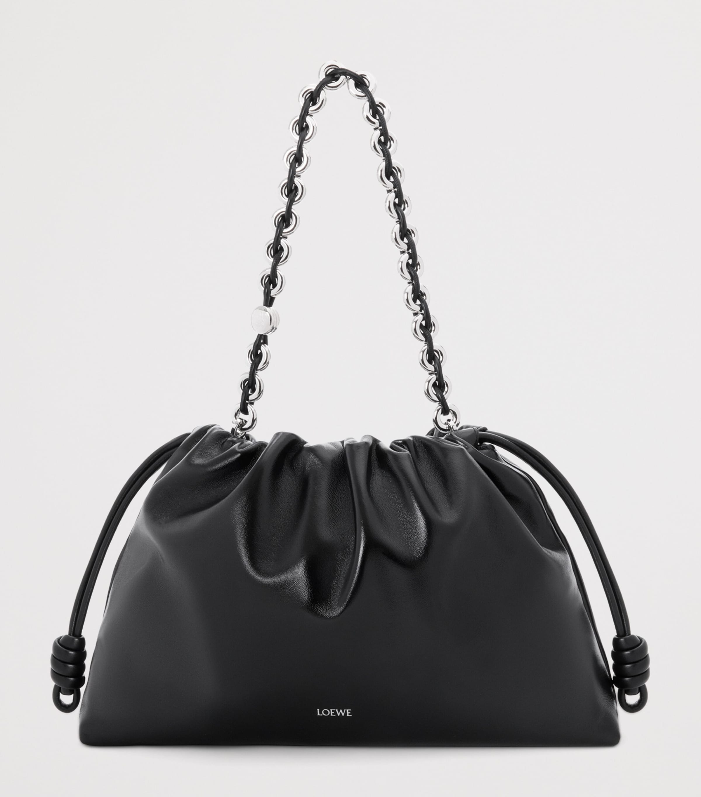 Large Leather Flamenco Purse Shoulder Bag BLACK Image 2