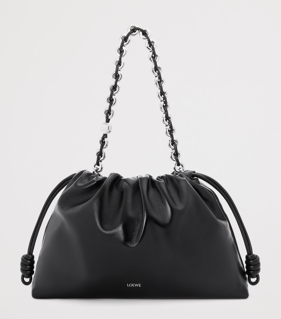 Large Leather Flamenco Purse Shoulder Bag BLACK Image 2