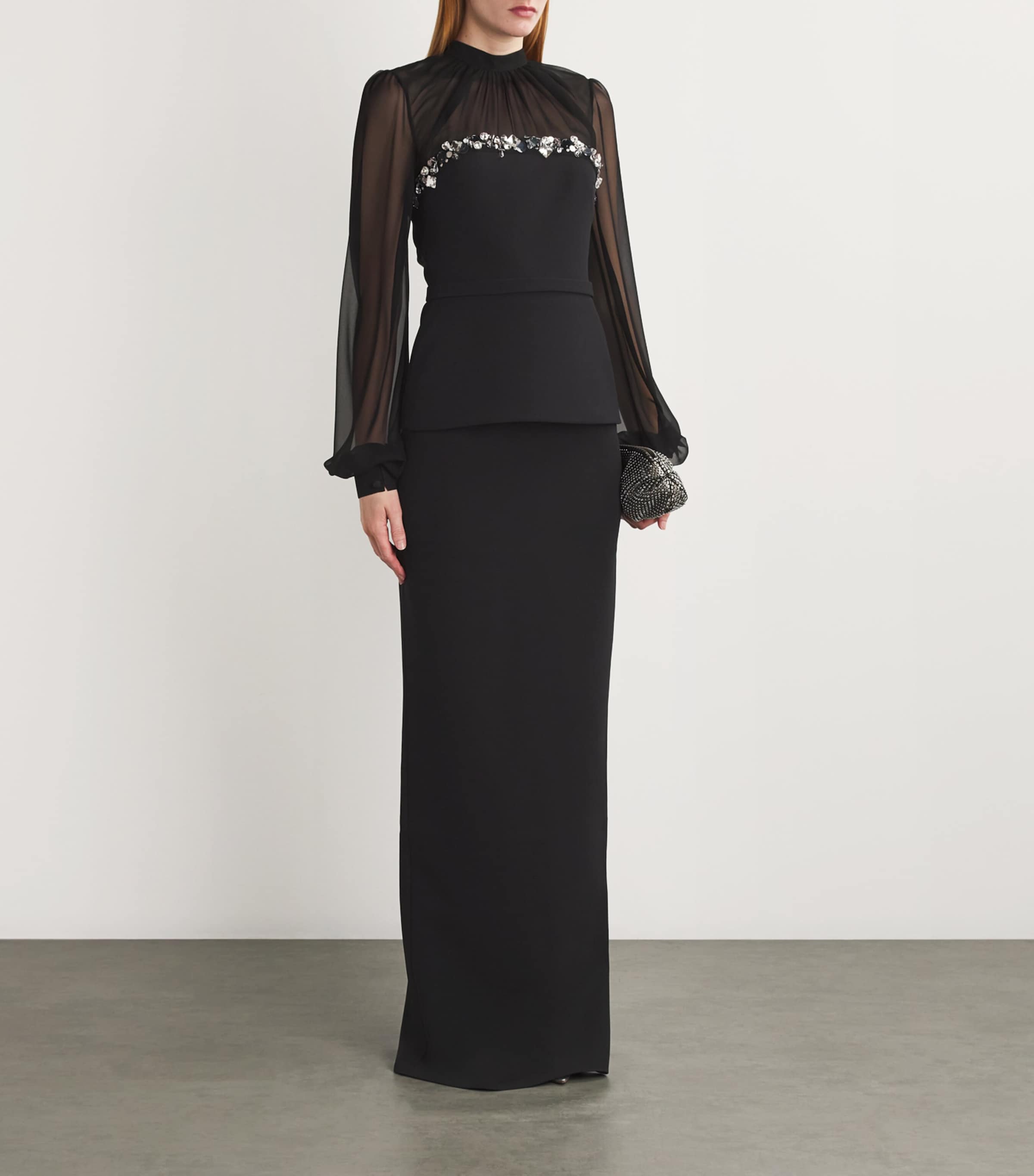 Safiyaa Womens Chiffon Embellished Duruda Blouse Black With Gunmetal Image 2