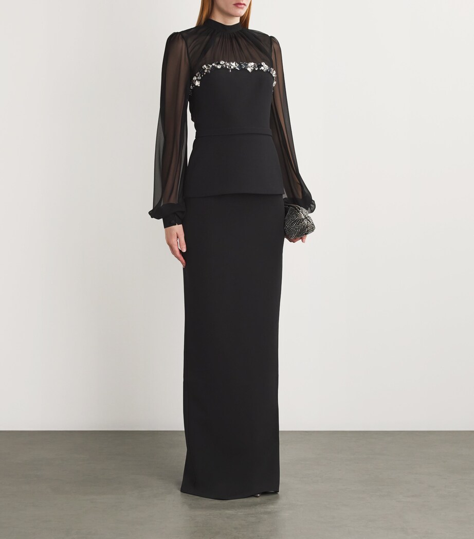 Safiyaa Womens Chiffon Embellished Duruda Blouse Black With Gunmetal Image 2