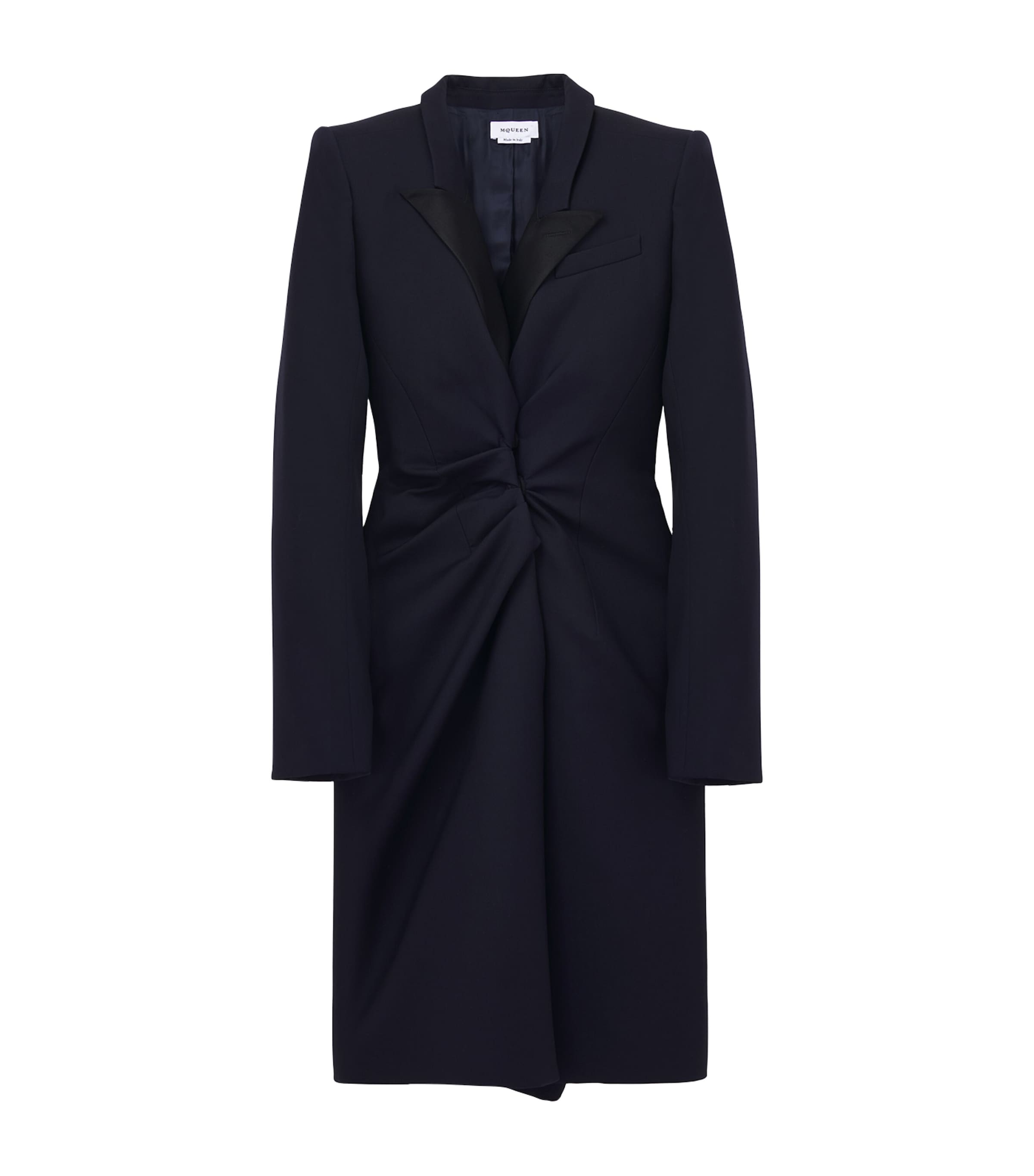Alexander Mcqueen Wool Twisted Lapel Coat In Blue