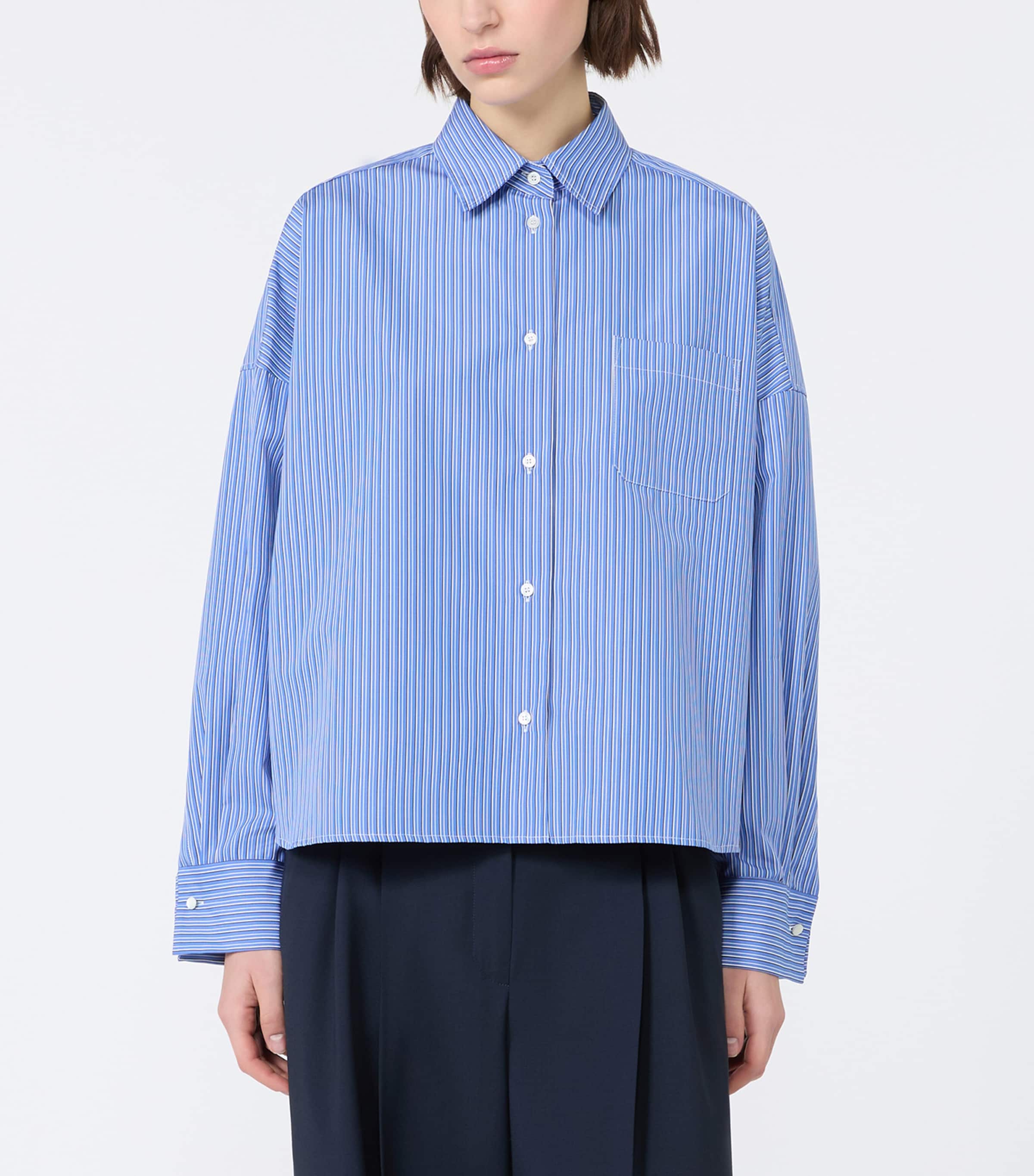 Weekend Max Mara Womens Cotton Stripe Cropped Shirt Cornflower Blue Image 3