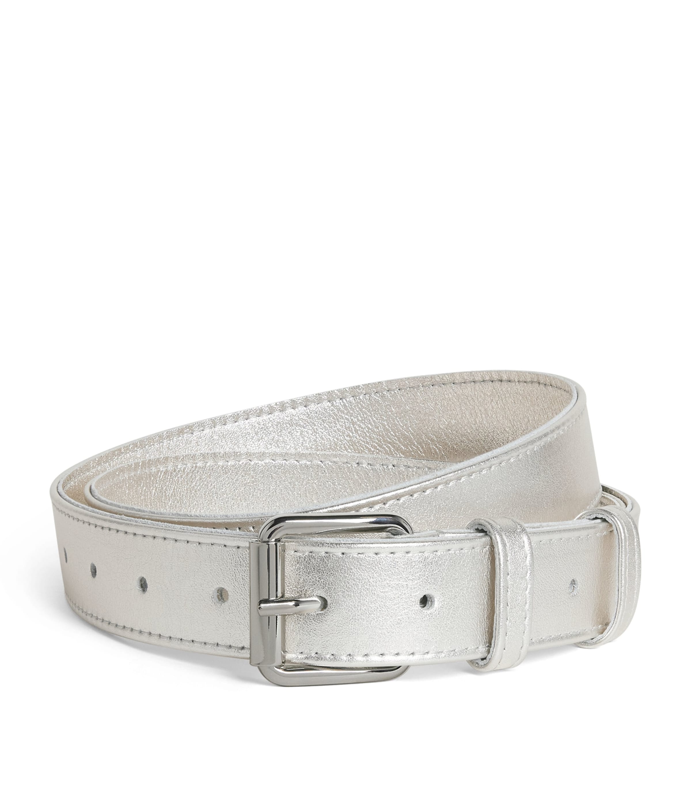 Comme Des Garçons Wallet Metallic Leather Buckle Belt Silver Image 1