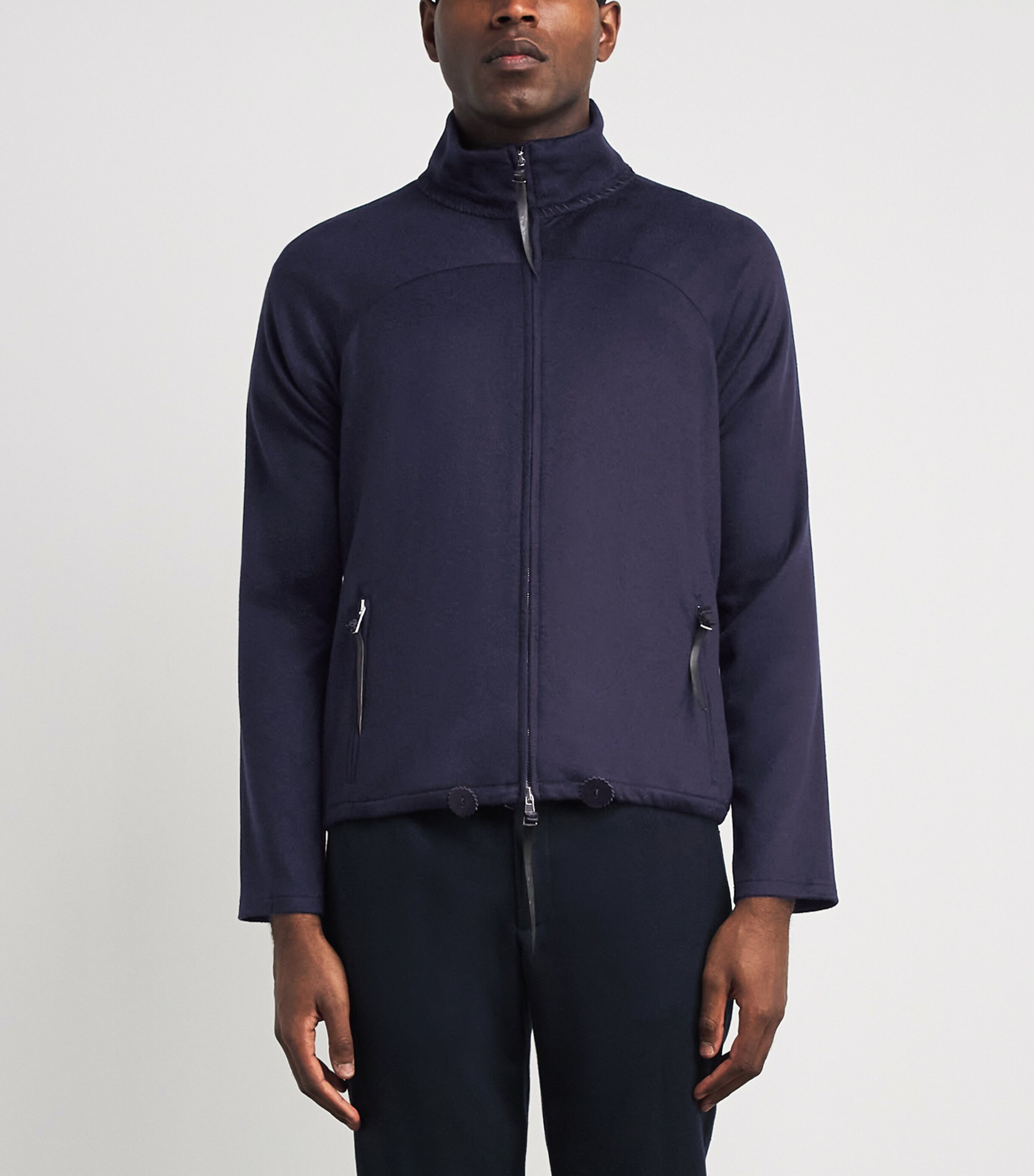 Alan Scott Mens Cashmere-Blend Track Sweater Midnight Image 4