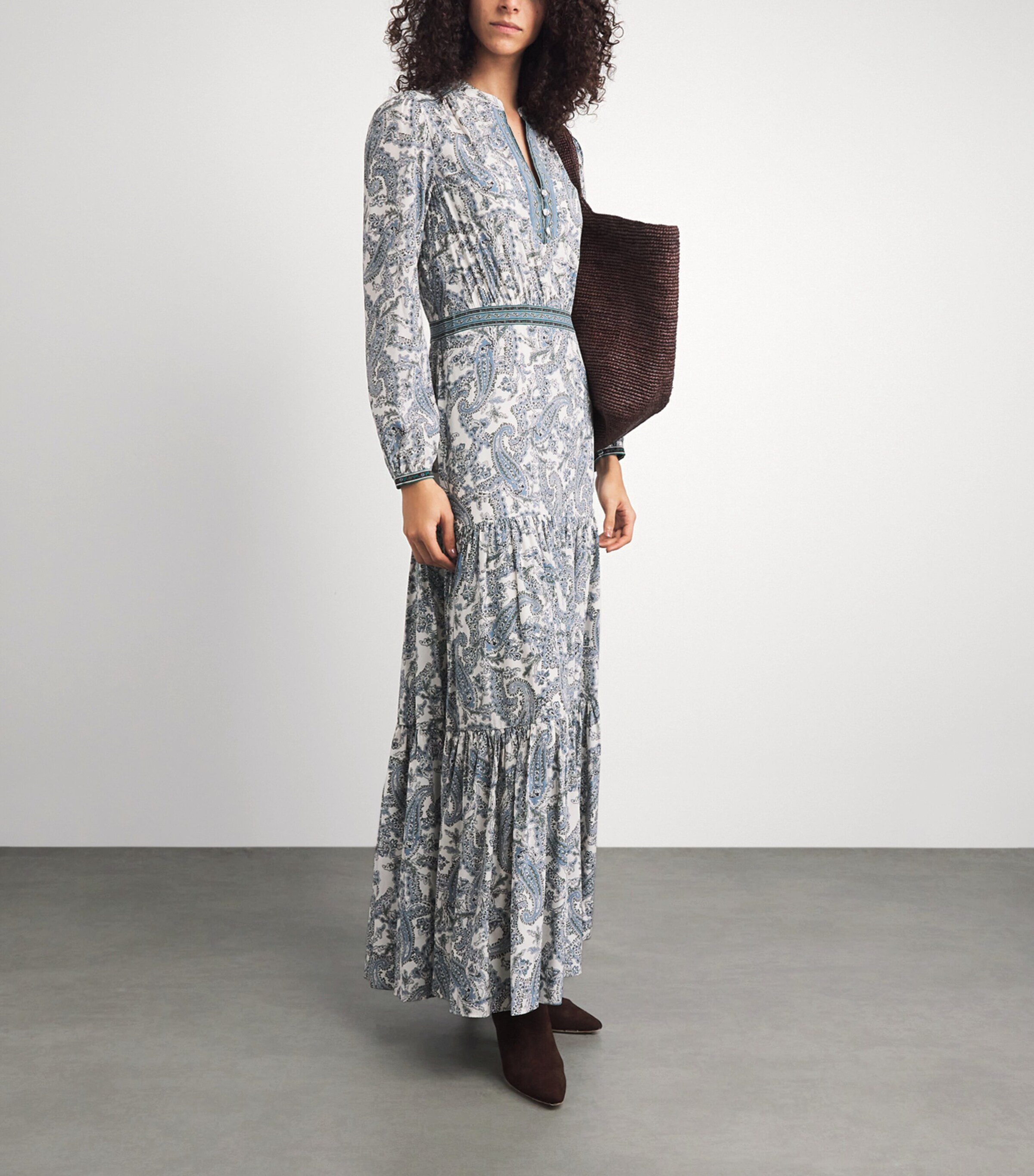 Veronica Beard Womens Silk-Blend Paisley Sama Maxi Dress Ecru Multi Image 2