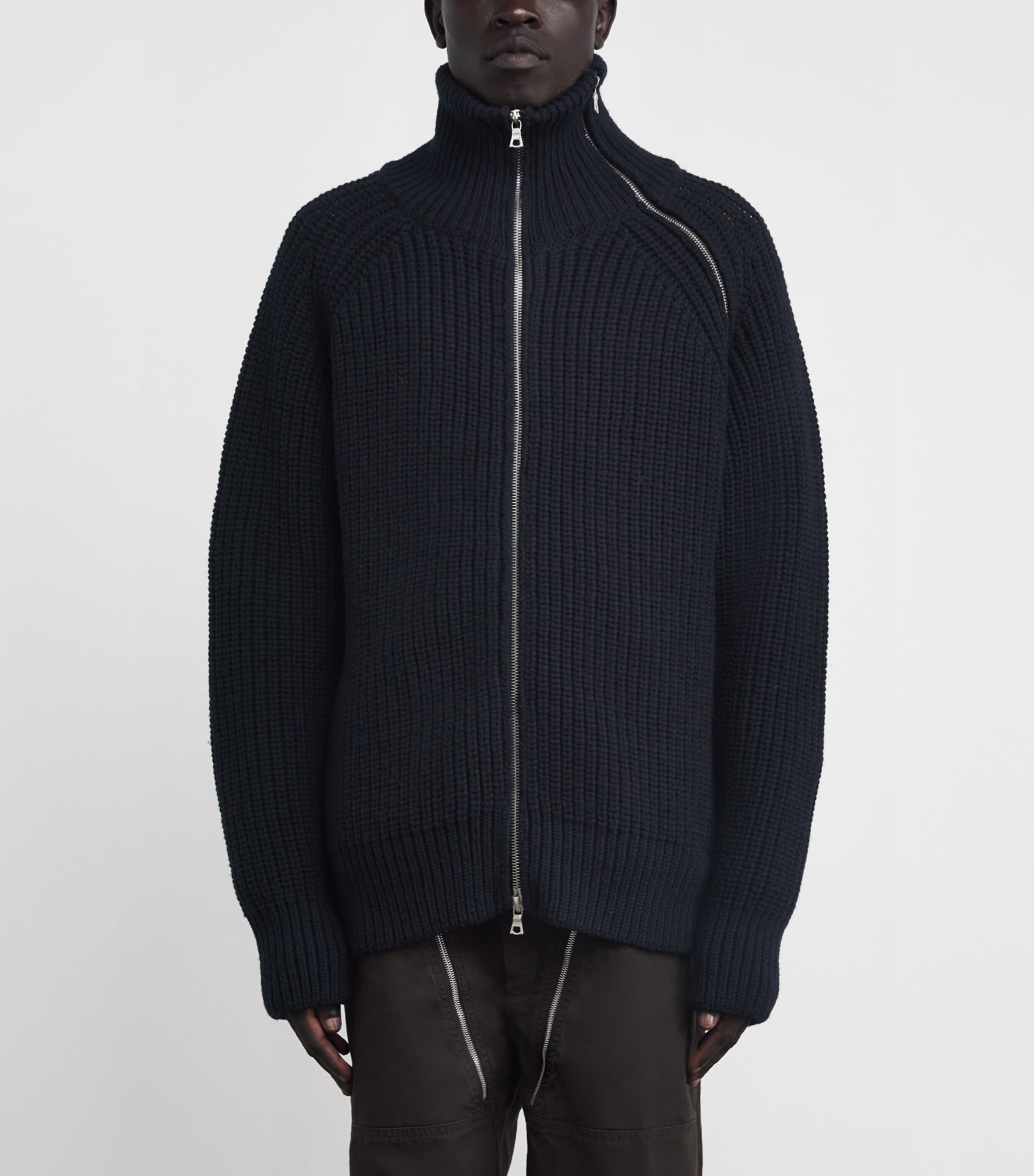 DRIES VAN NOTEN Black Wool-Blend Asymmetric-Zip Sweater | Harrods UK