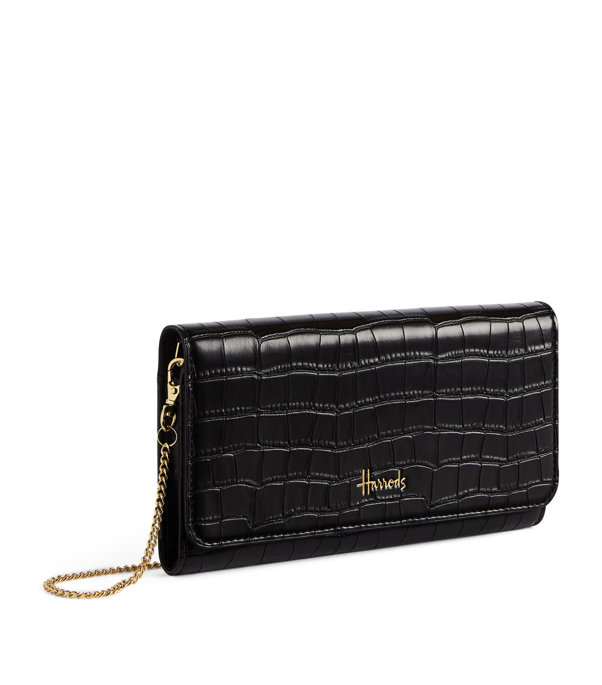 Harrods Croc-Embossed Oxford Chain Wallet Black Image 3